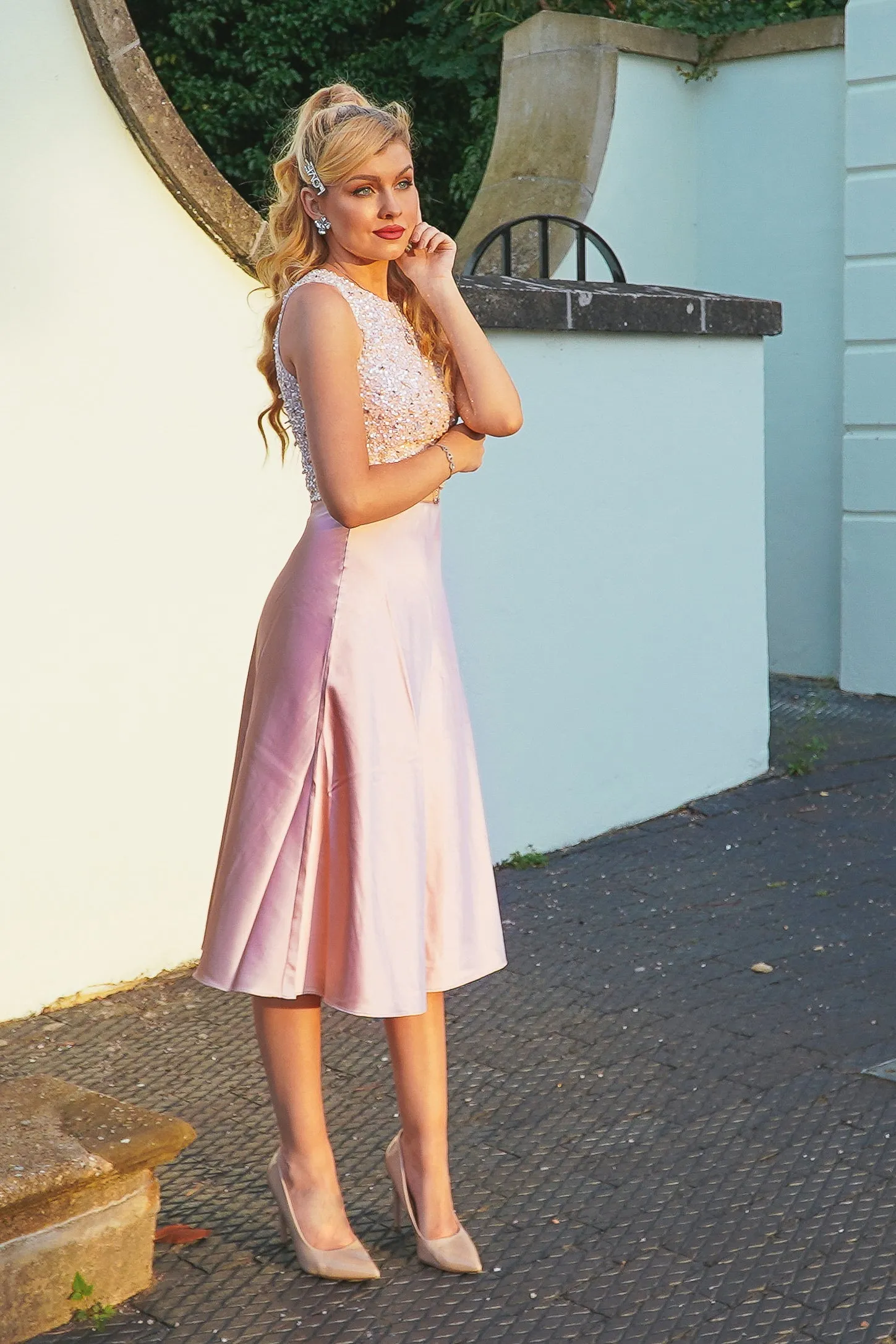 Sophie Pink Satin Skirt sold by Lace & Beads product image thumbnail 3