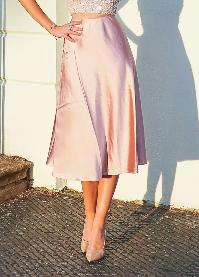Sophie Pink Satin Skirt sold by Lace & Beads