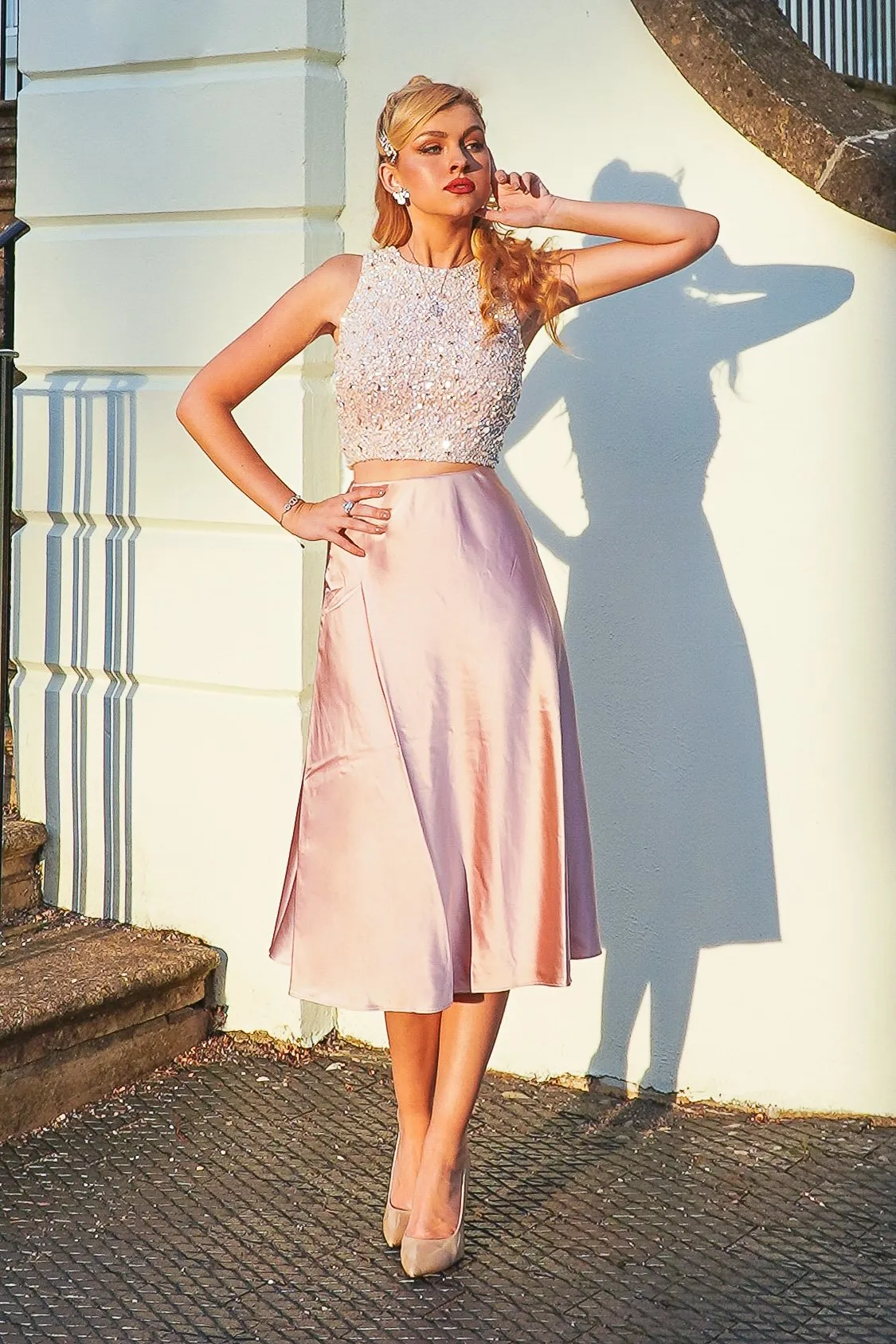 Sophie Pink Satin Skirt sold by Lace & Beads product image thumbnail 5