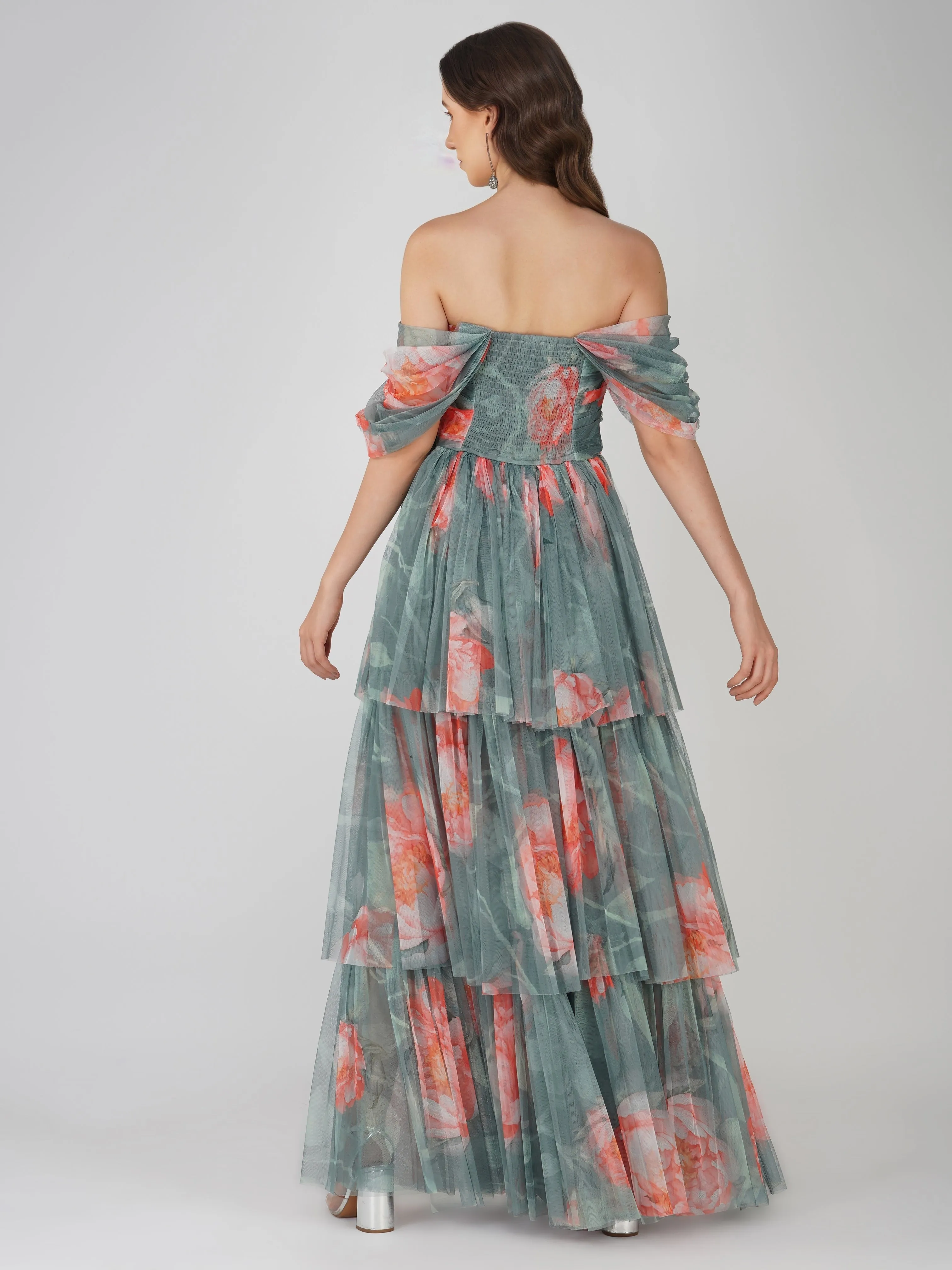 Sydney Tulle Maxi Dress in Sage Green Floral sold by Lace & Beads product image thumbnail 4