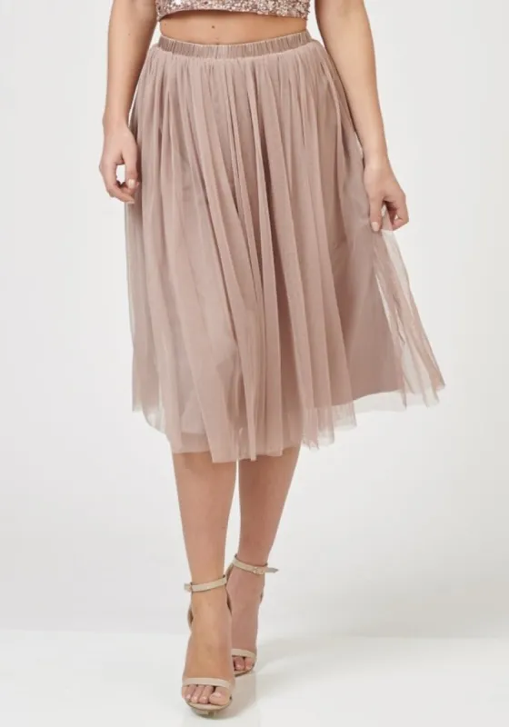 Val Tulle Midi Skirt in Mink sold by Lace & Beads