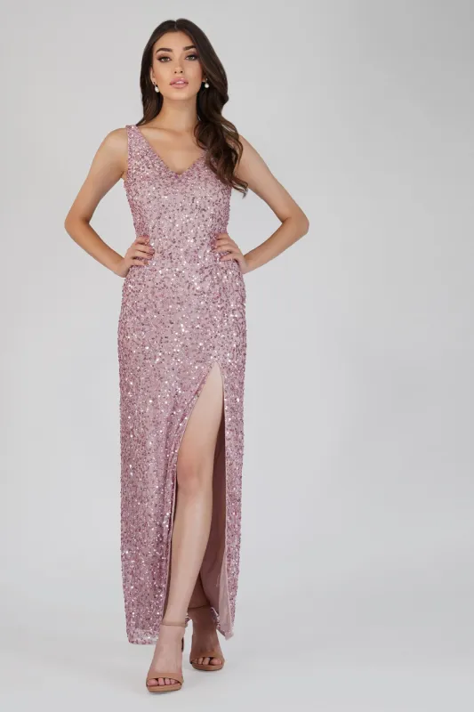 Greyson Pink Sequin Maxi Dress sold by Lace & Beads