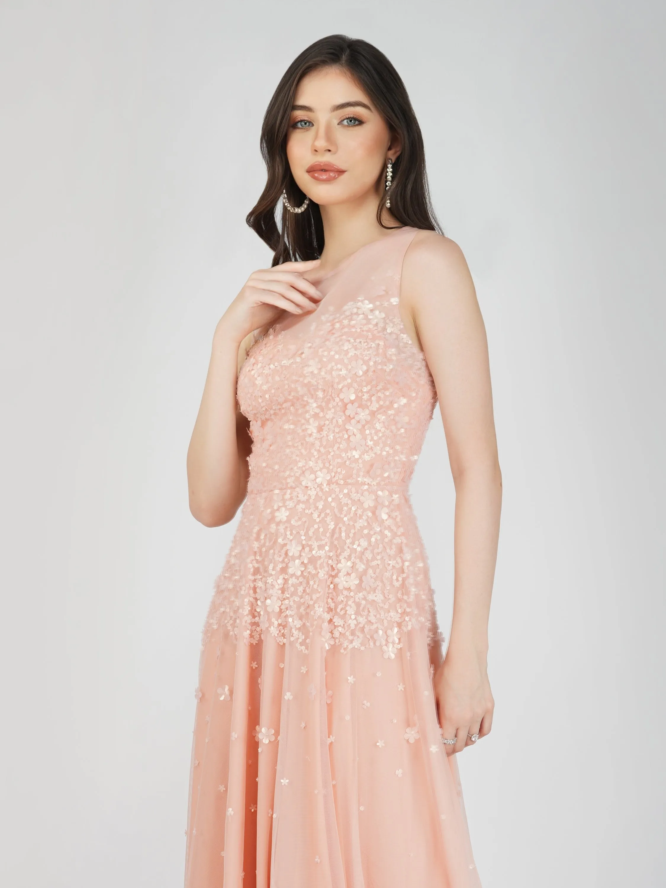 Lilith Floral Embellished Maxi Dress in Blush Pink sold by Lace & Beads product image thumbnail 3