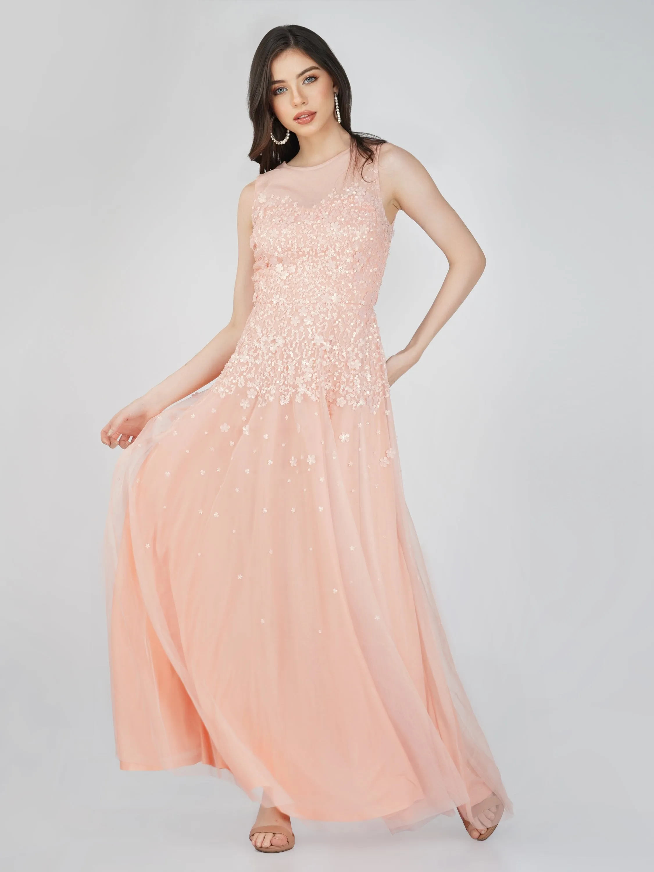 Lilith Floral Embellished Maxi Dress in Blush Pink sold by Lace & Beads product image thumbnail 5