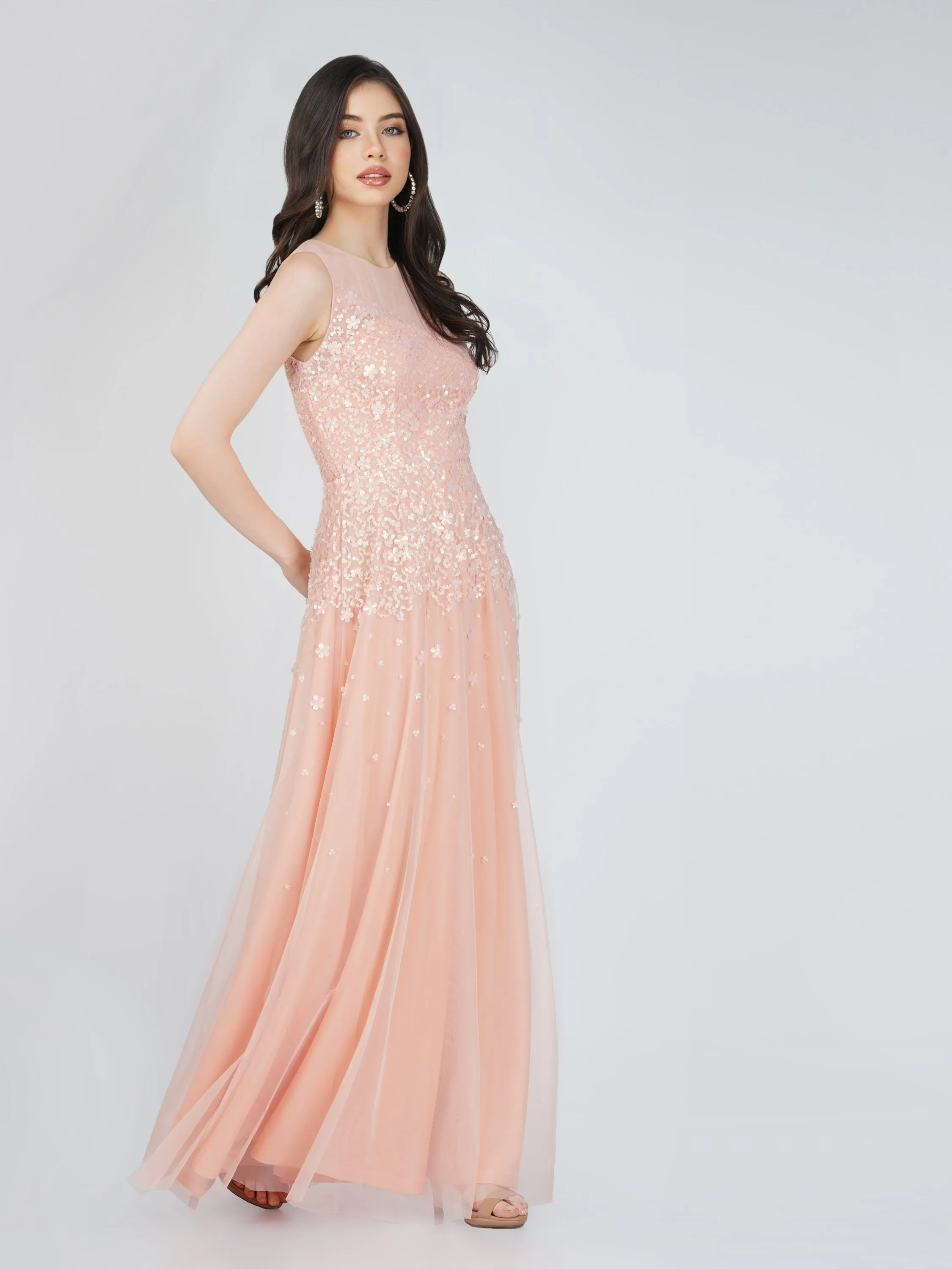 Lilith Floral Embellished Maxi Dress in Blush Pink sold by Lace & Beads product image thumbnail 4
