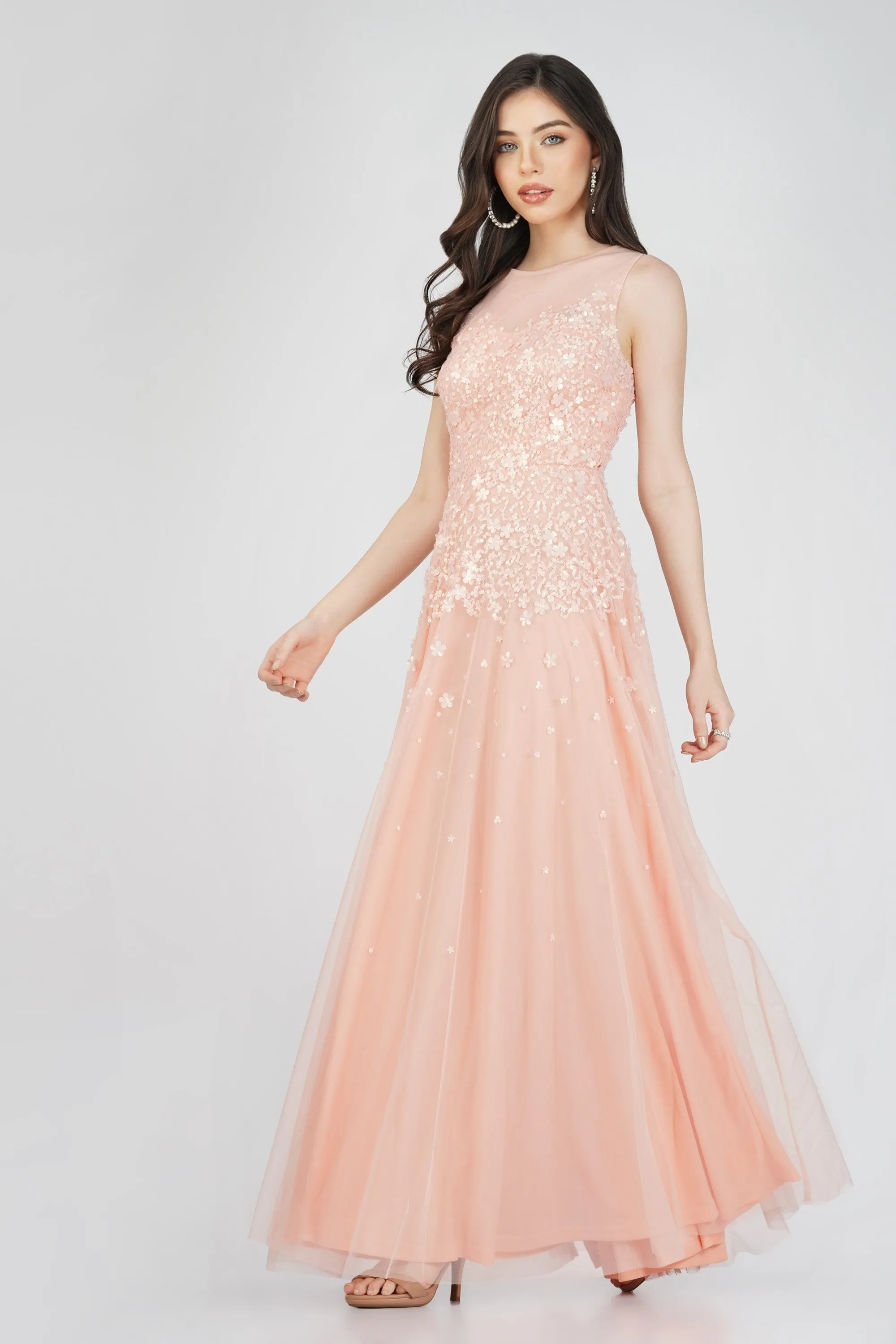 Lilith Floral Embellished Maxi Dress in Blush Pink sold by Lace & Beads