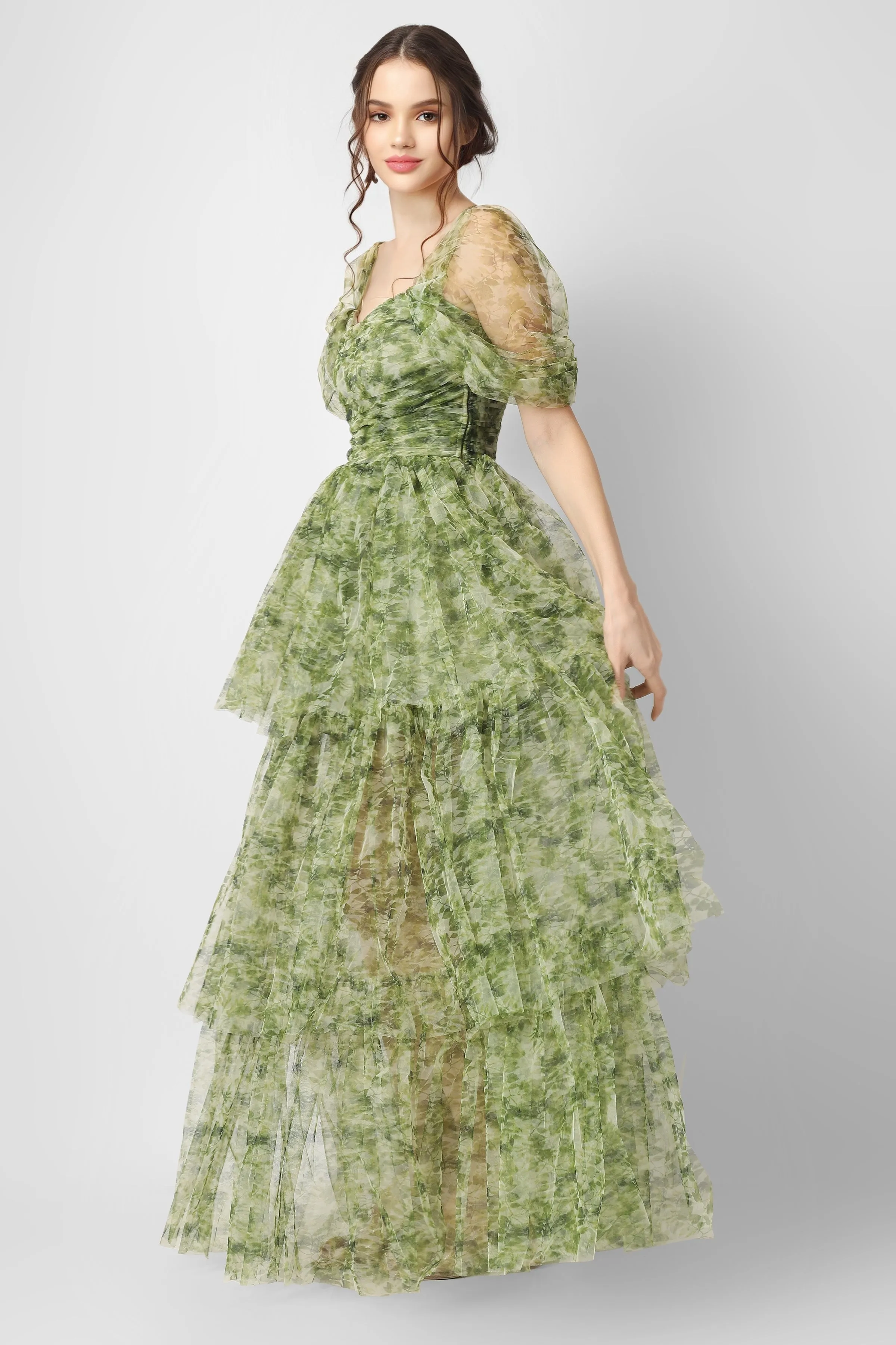 Sydney Tulle Maxi Dress in Green Print sold by Lace & Beads product image thumbnail 2
