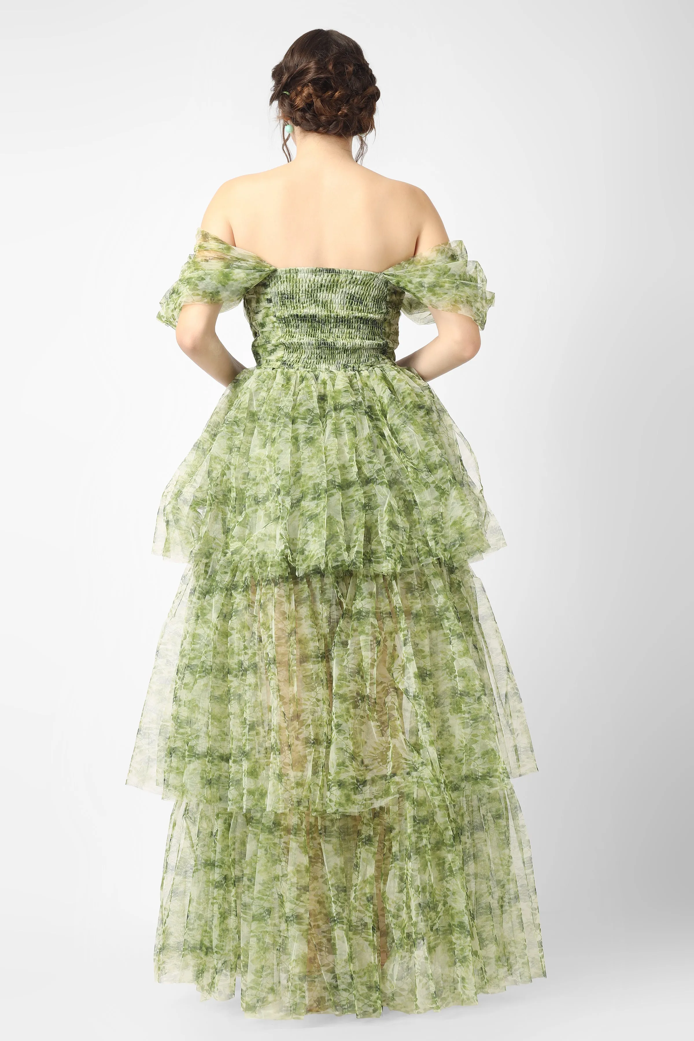 Sydney Tulle Maxi Dress in Green Print sold by Lace & Beads product image thumbnail 5