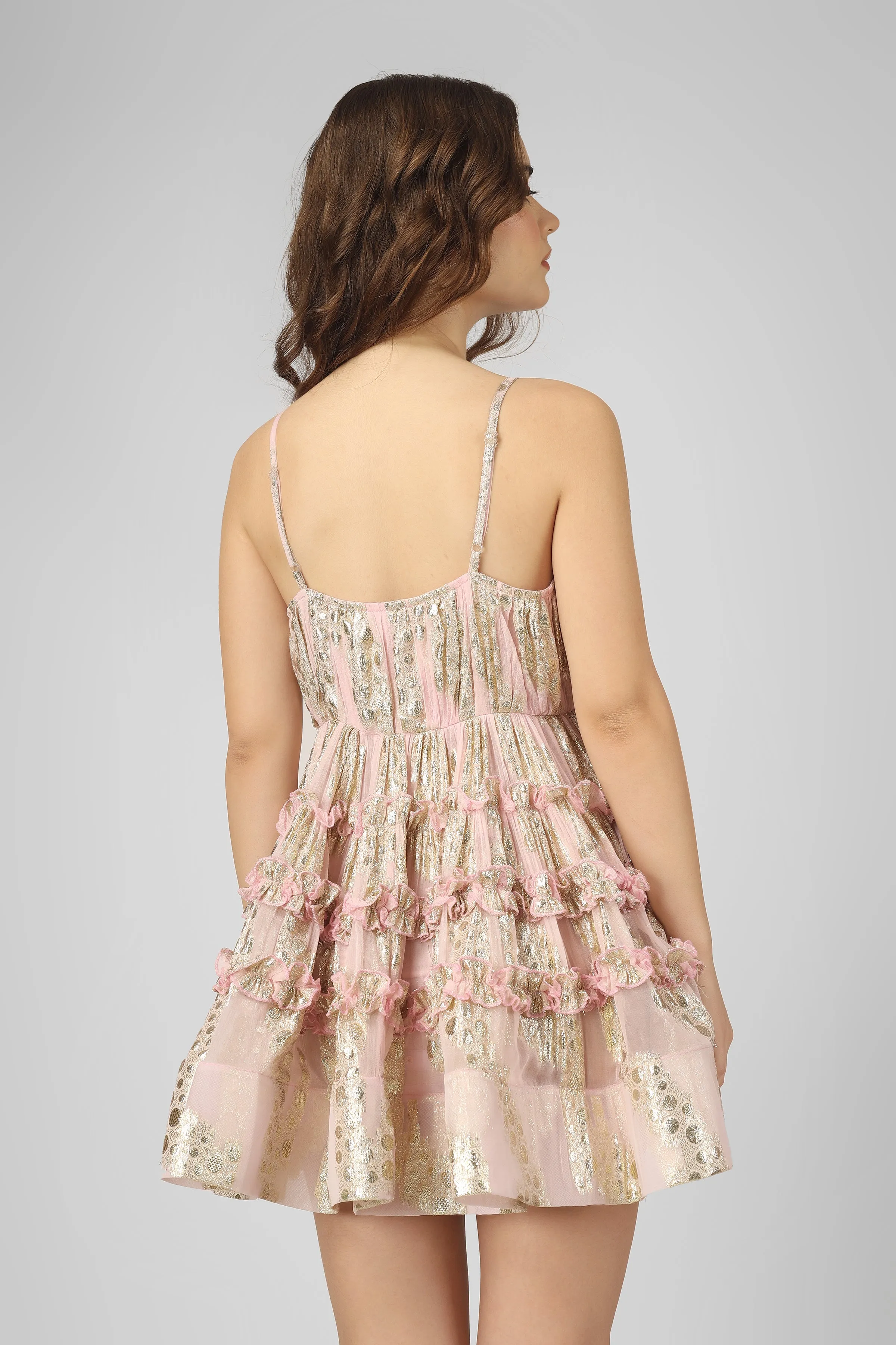 Bethan Metallic Printed Mini Dress in Pink sold by Lace & Beads product image thumbnail 5