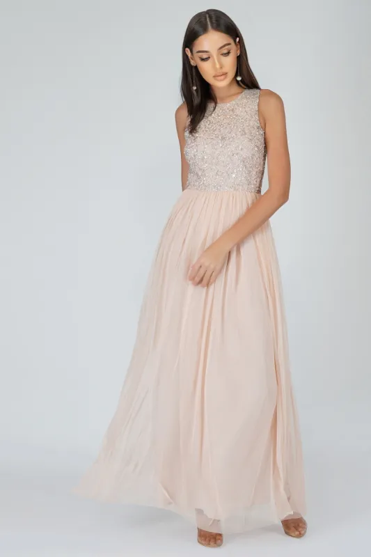 Nicasso Blush Pink Bridesmaid Maxi Dress sold by Lace & Beads