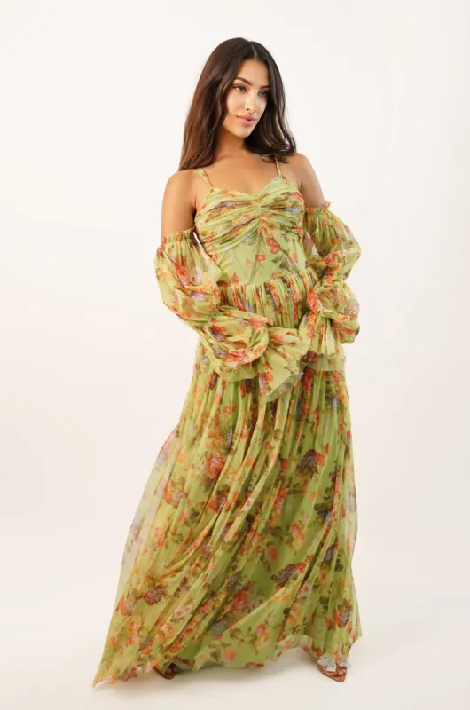 Saylor Green Printed Maxi Dress made by Lace & Beads