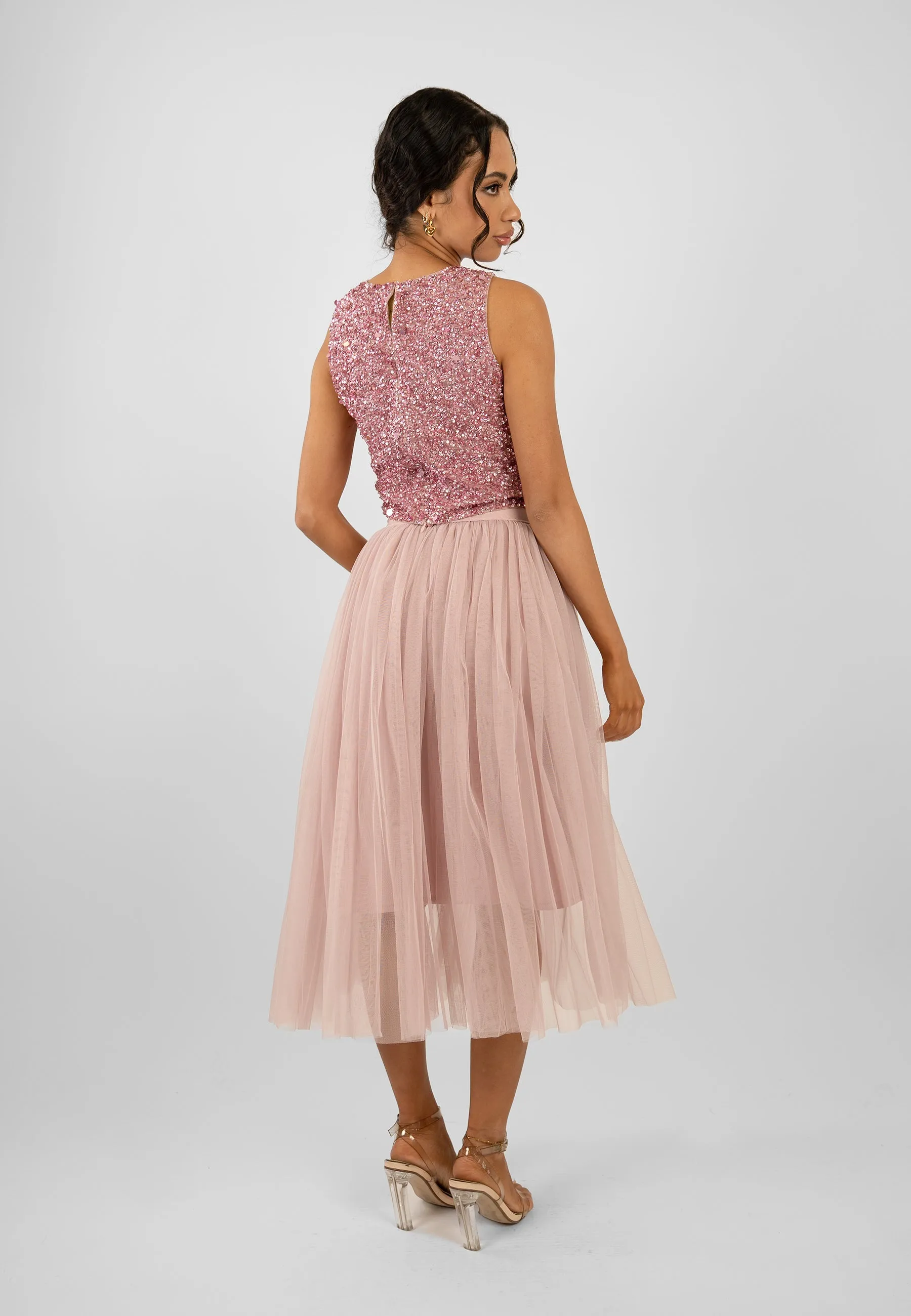 Cleo Pink Tulle Midi Skirt sold by Lace & Beads product image thumbnail 2
