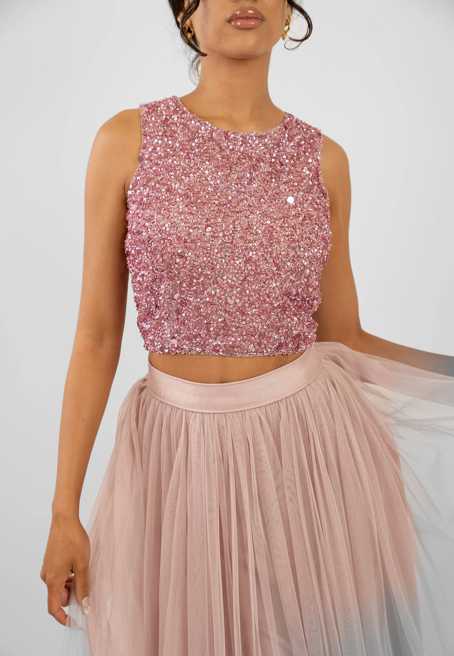 Cleo Pink Tulle Midi Skirt sold by Lace & Beads product image thumbnail 3