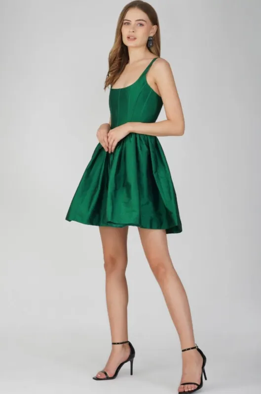 Bexley Tafetta Mini Dress in Royal Green sold by Lace & Beads