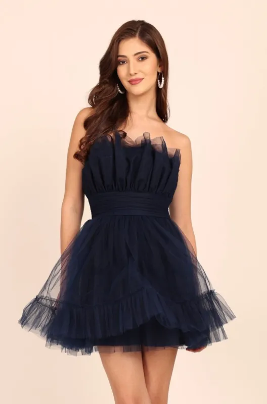 Nanita Tulle Mini Dress in Navy sold by Lace & Beads