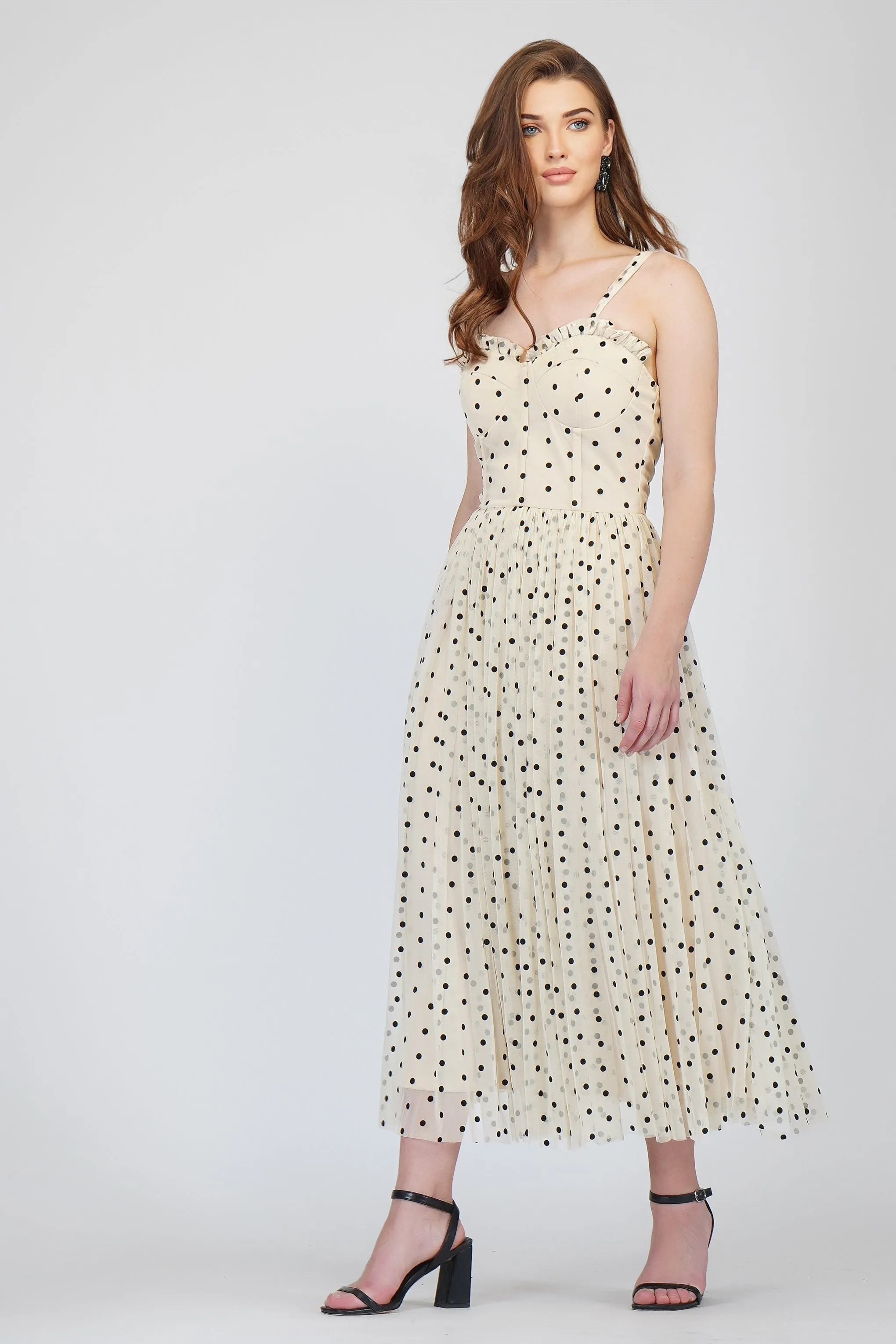 Dane Polka Dot Corset Tulle Midi Dress sold by Lace & Beads