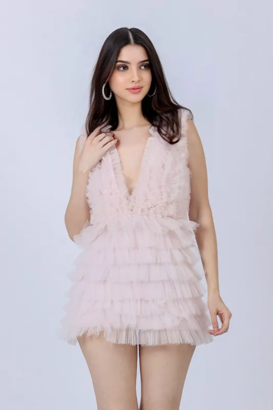 Angel Powder Pink Tulle Mini Dress sold by Lace & Beads