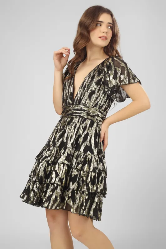 Madison Black Metallic Printed Mini Dress sold by Lace & Beads