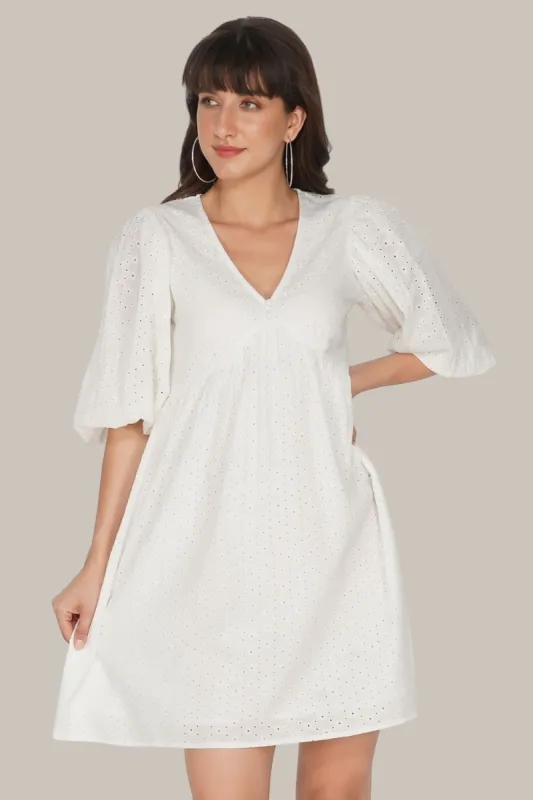 Kora White Cotton Mini Dress sold by Lace & Beads