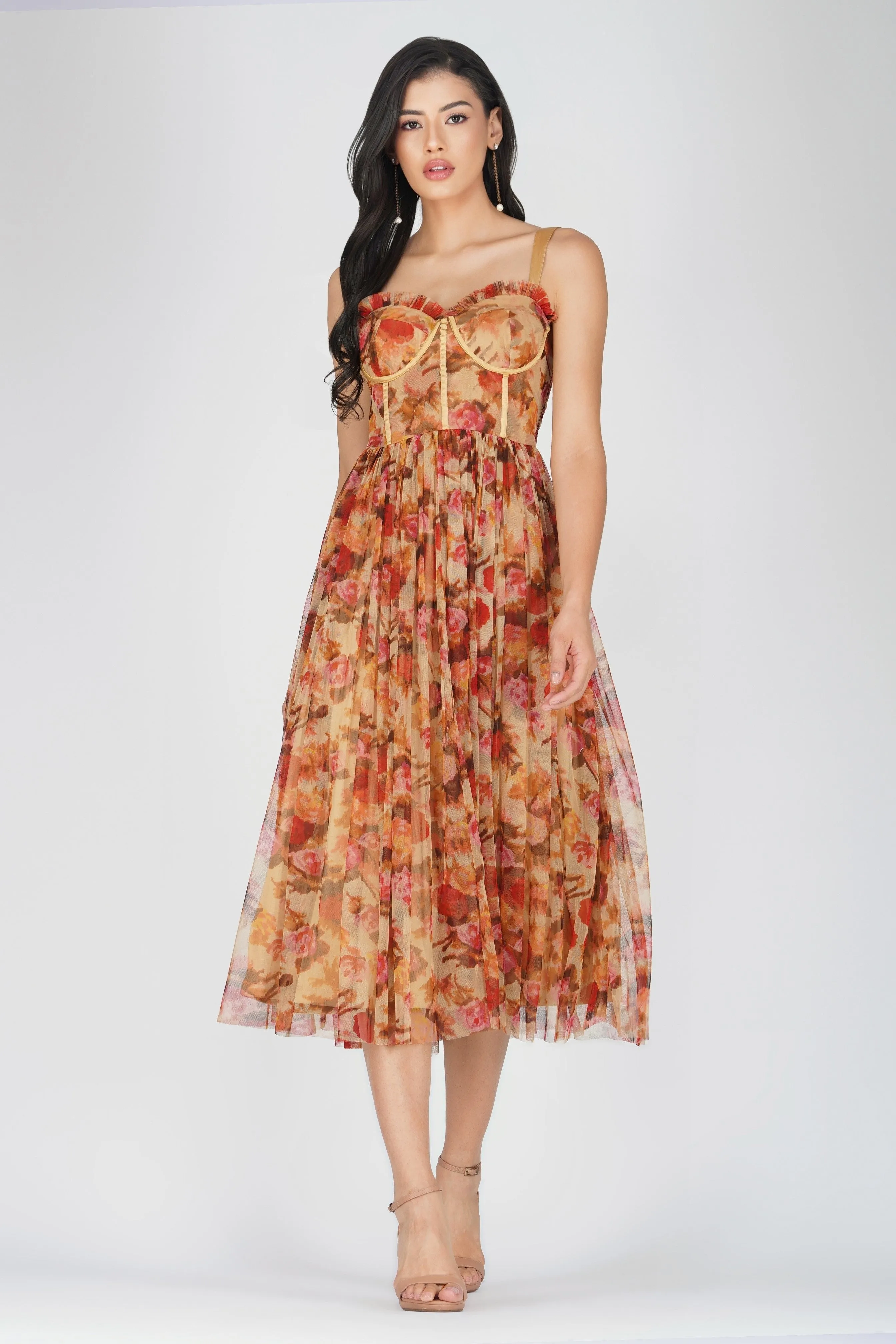 ワンピース rSunflower-Printed Midi Dress 26319_383e03a39e-