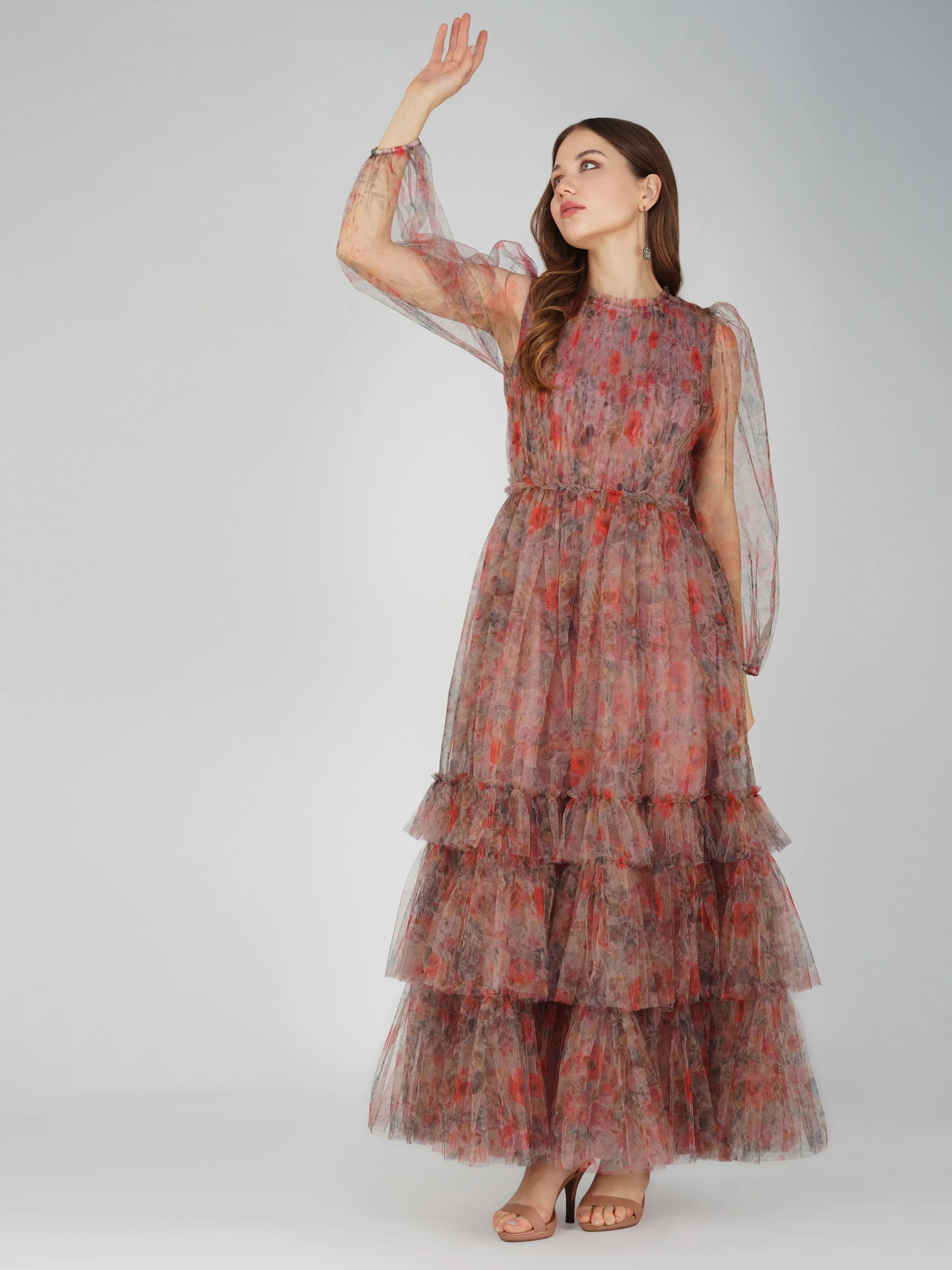 Carina Long Sleeve Floral Maxi Dress in Dusty Rose sold by Lace & Beads product image thumbnail 5