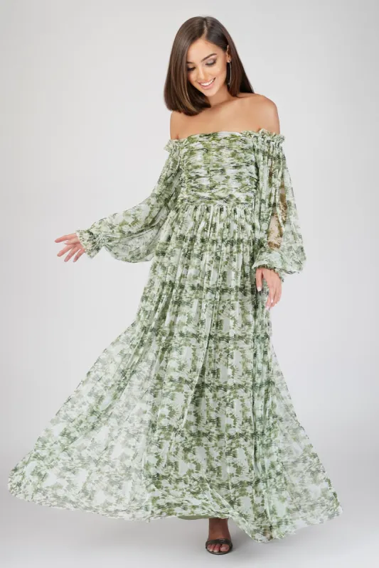 Lana Green Floral Printed Tulle Dress sold by Lace & Beads