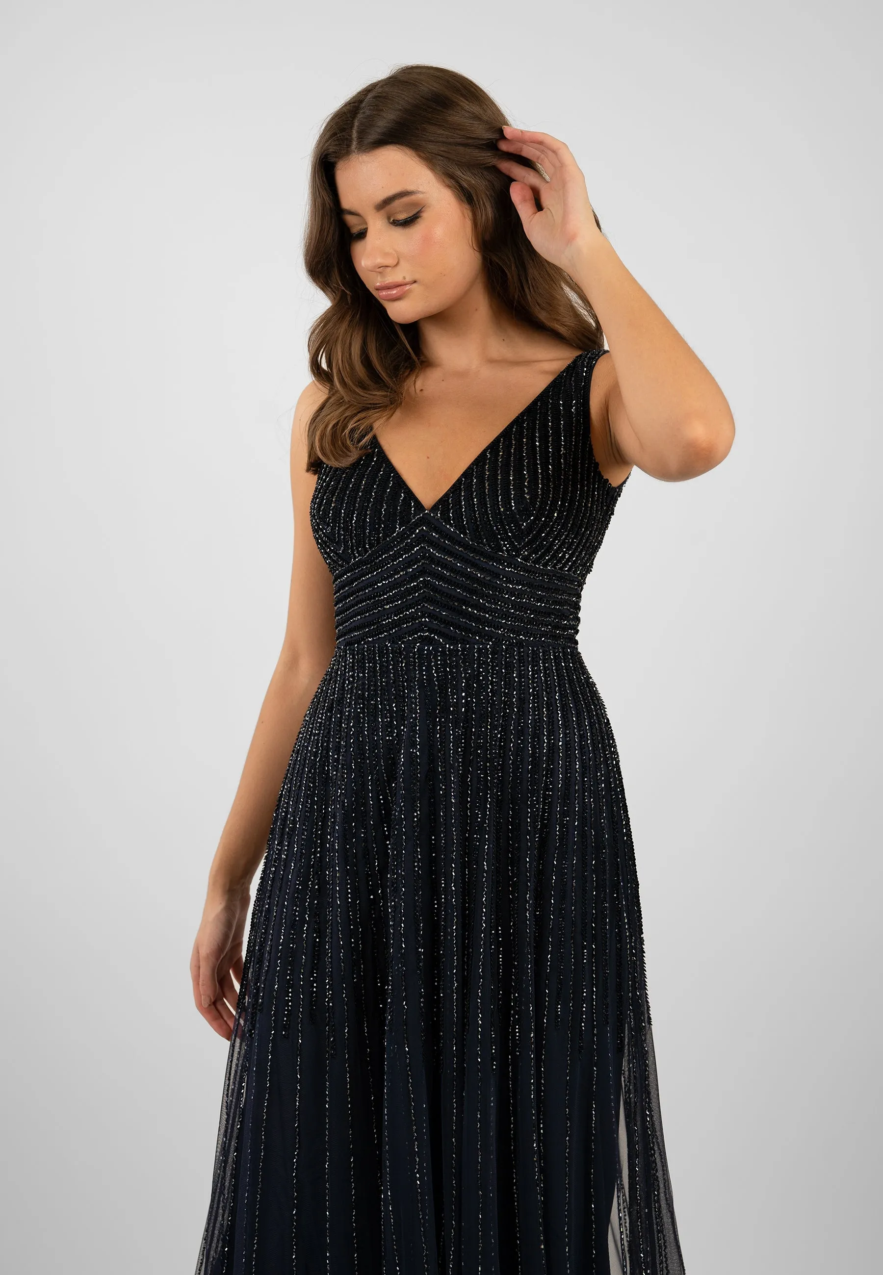 Lorelai Navy Blue Embellished Maxi Dress sold by Lace & Beads product image thumbnail 4