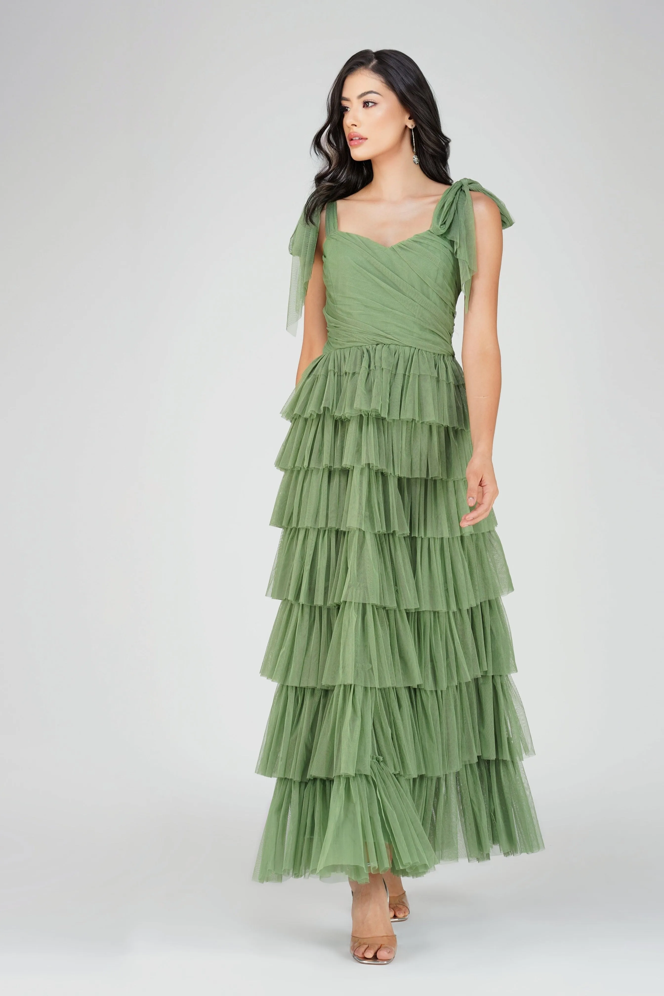 Ophelia Olive Green Maxi Dress with Tie Detail sold by Lace & Beads product image thumbnail 2