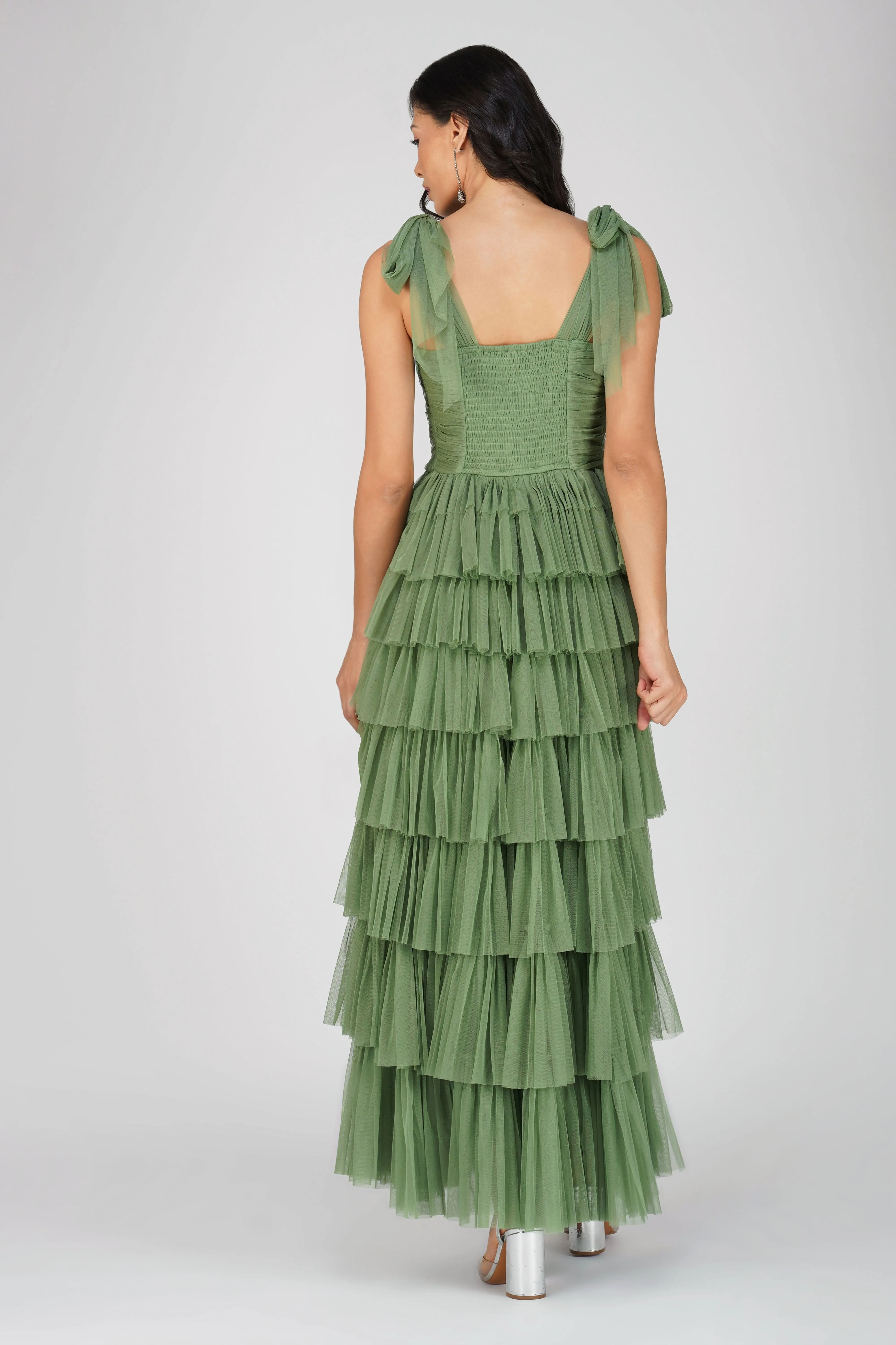 Ophelia Olive Green Maxi Dress with Tie Detail sold by Lace & Beads product image thumbnail 3