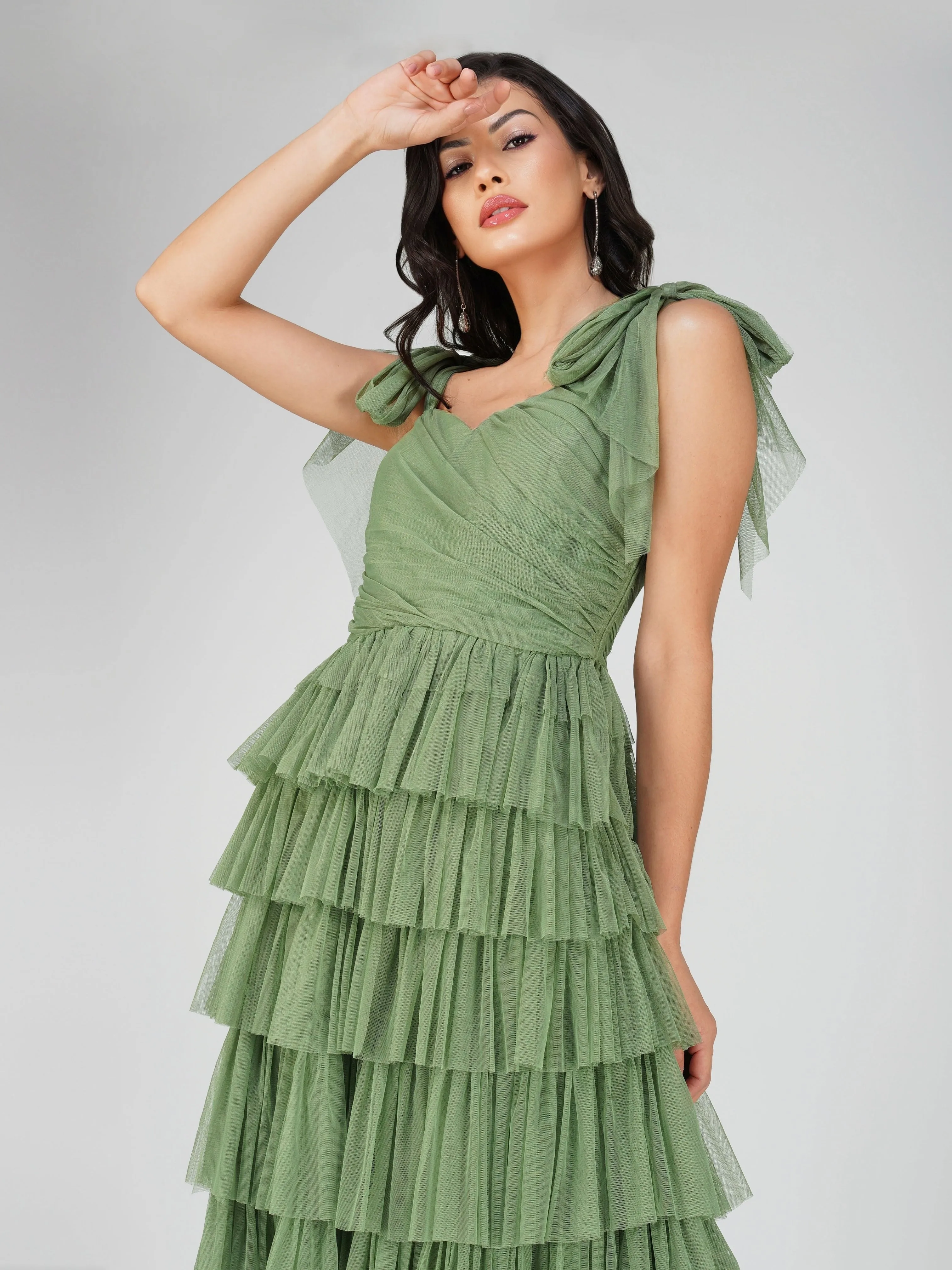 Ophelia Olive Green Maxi Dress with Tie Detail sold by Lace & Beads product image thumbnail 4