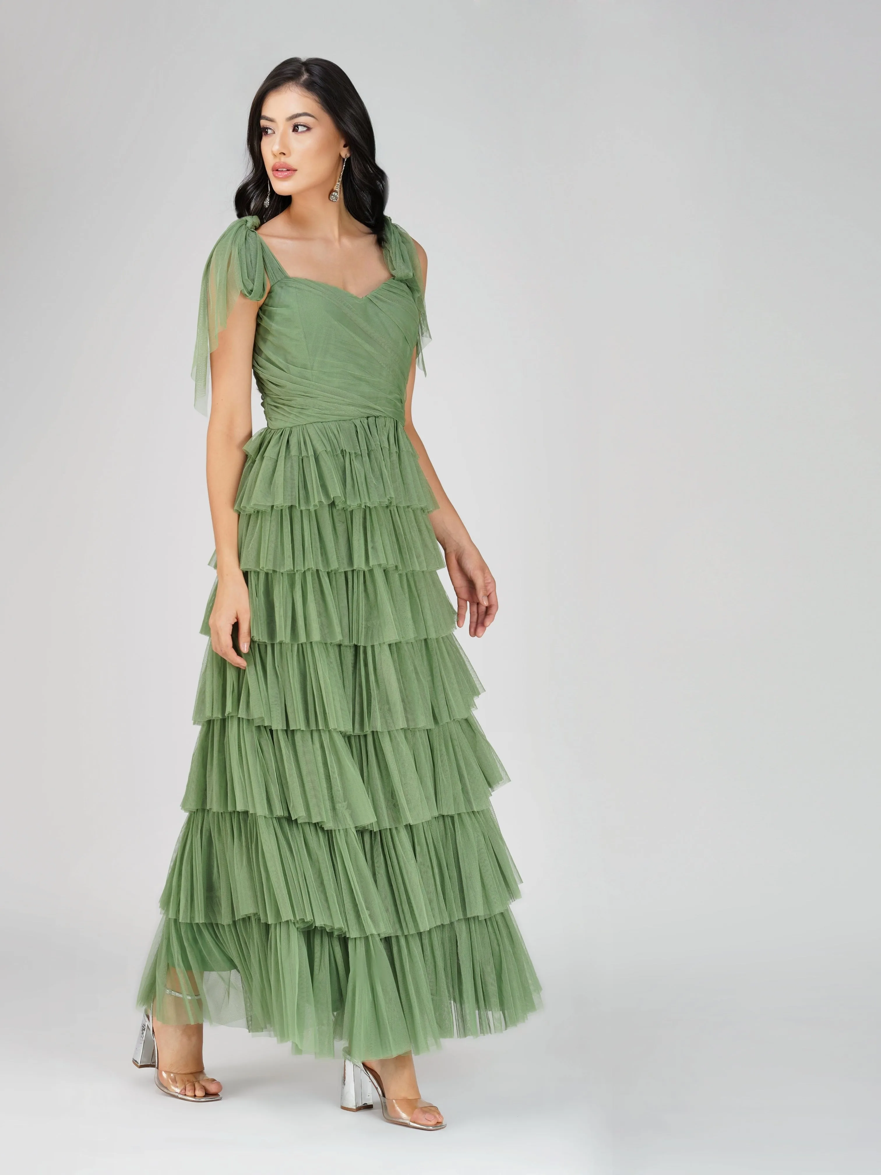 Ophelia Olive Green Maxi Dress with Tie Detail sold by Lace & Beads product image thumbnail 5