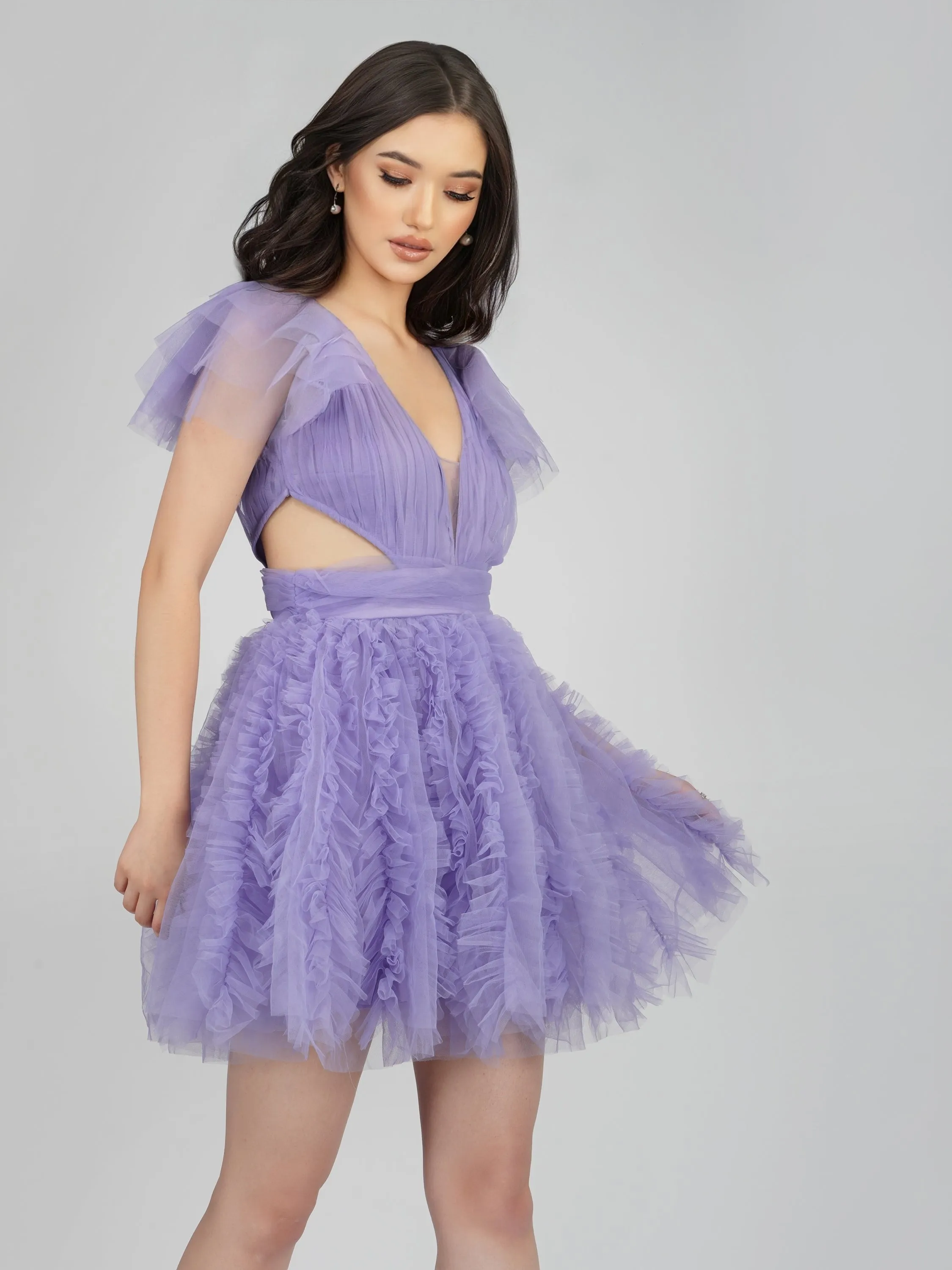 Sage Purple Tulle Mini Dress sold by Lace & Beads product image thumbnail 3