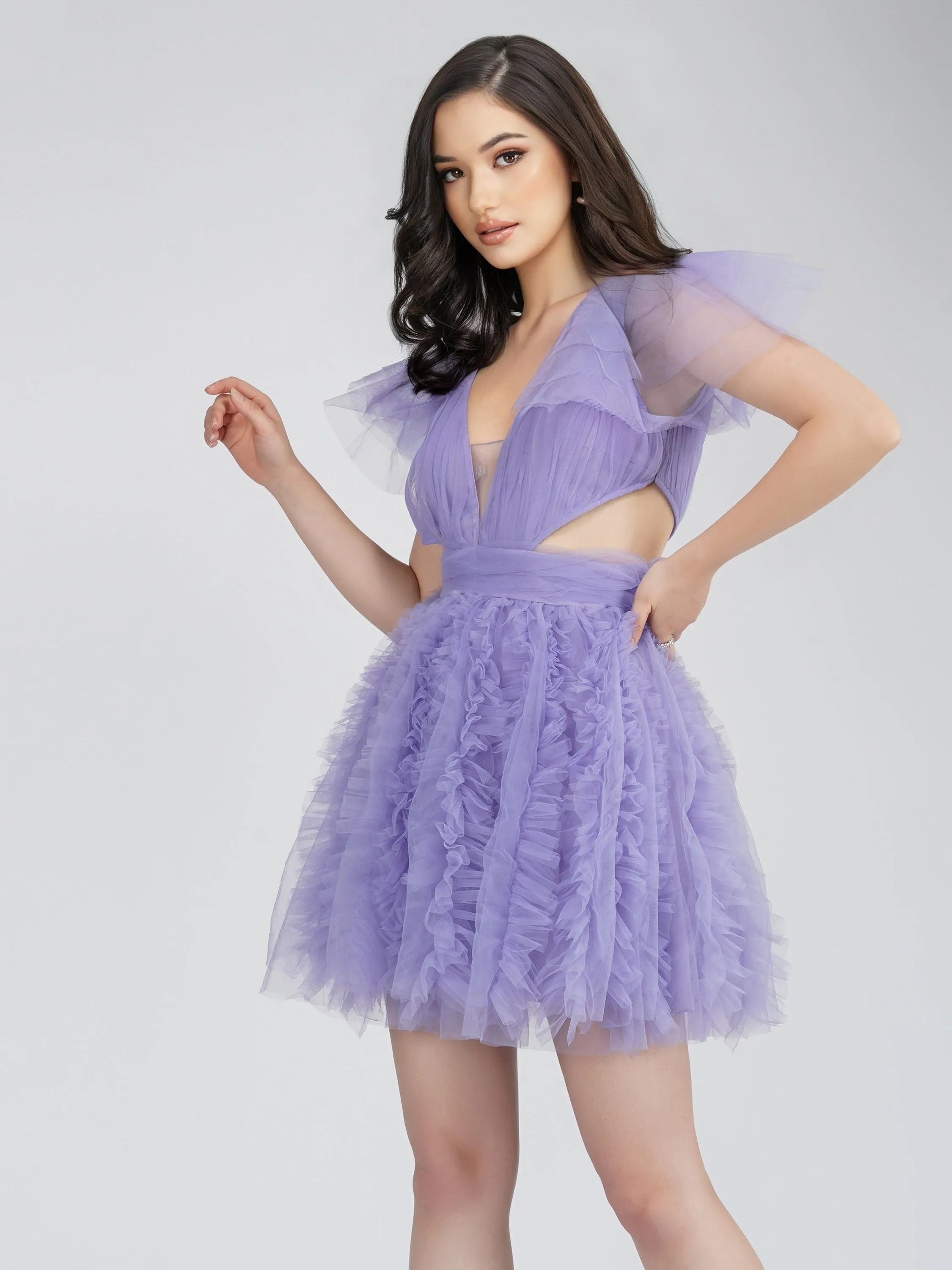 Sage Purple Tulle Mini Dress sold by Lace & Beads product image thumbnail 5