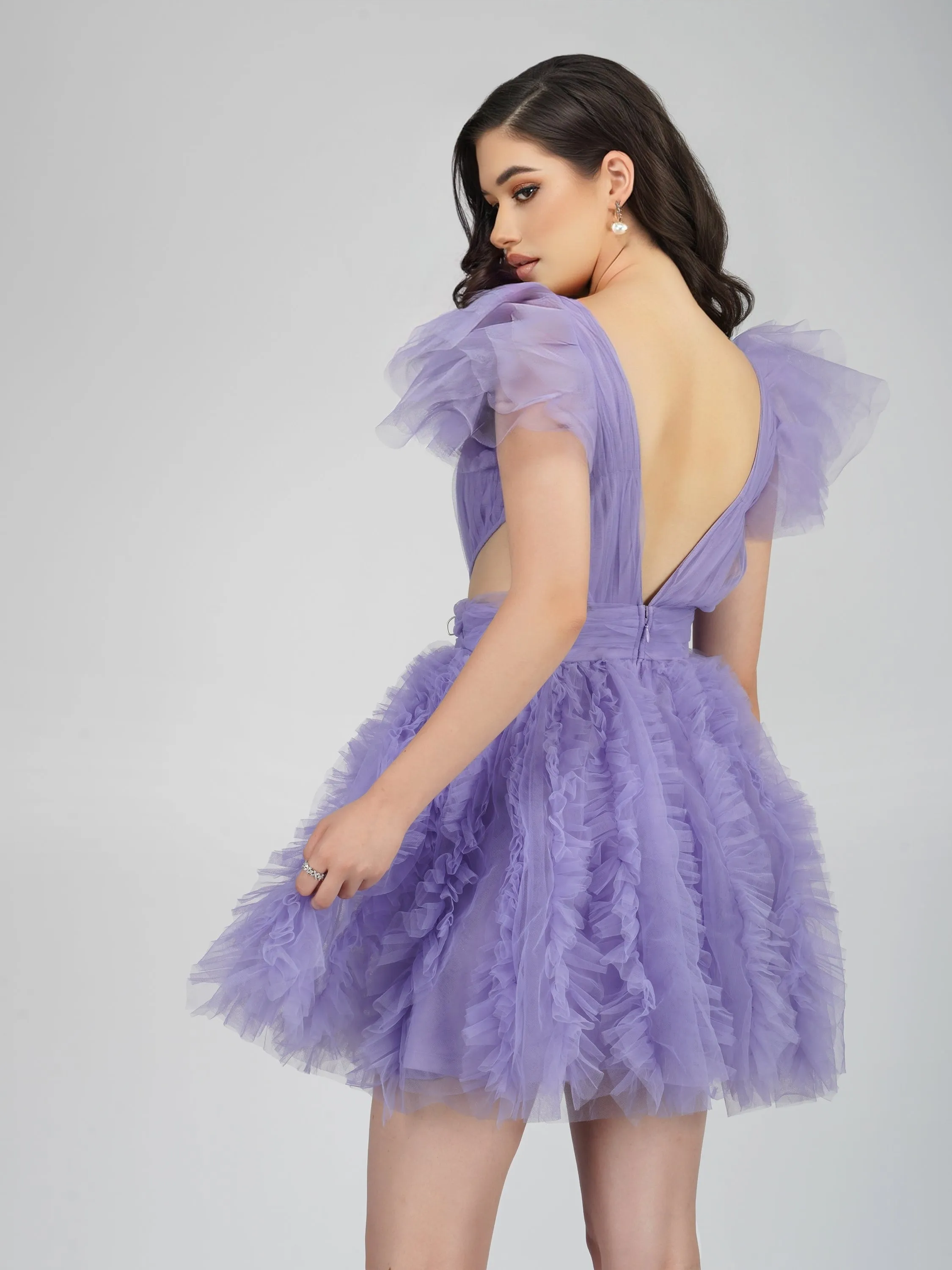 Sage Purple Tulle Mini Dress sold by Lace & Beads product image thumbnail 4