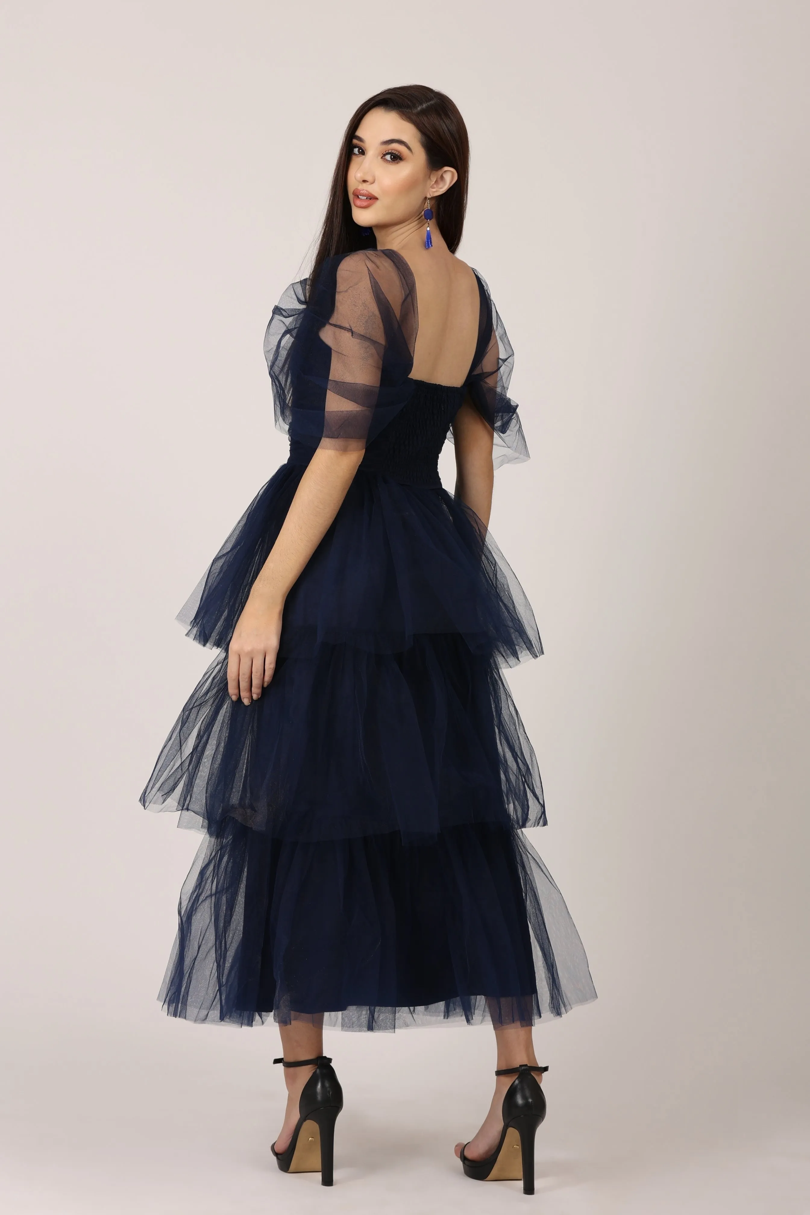 Sydney Tulle Midi Dress in Navy sold by Lace & Beads product image thumbnail 5