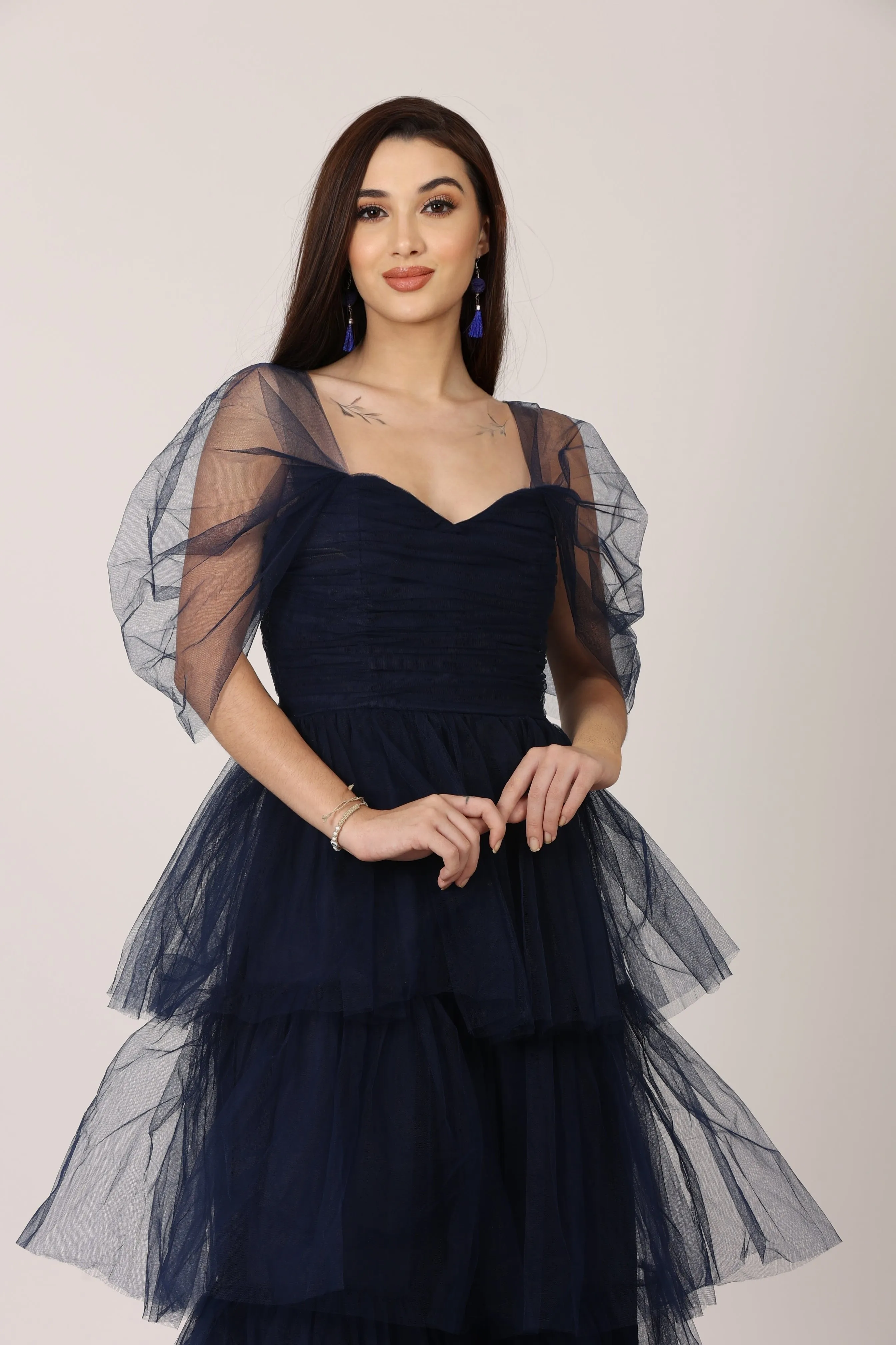 Sydney Tulle Midi Dress in Navy sold by Lace & Beads product image thumbnail 2