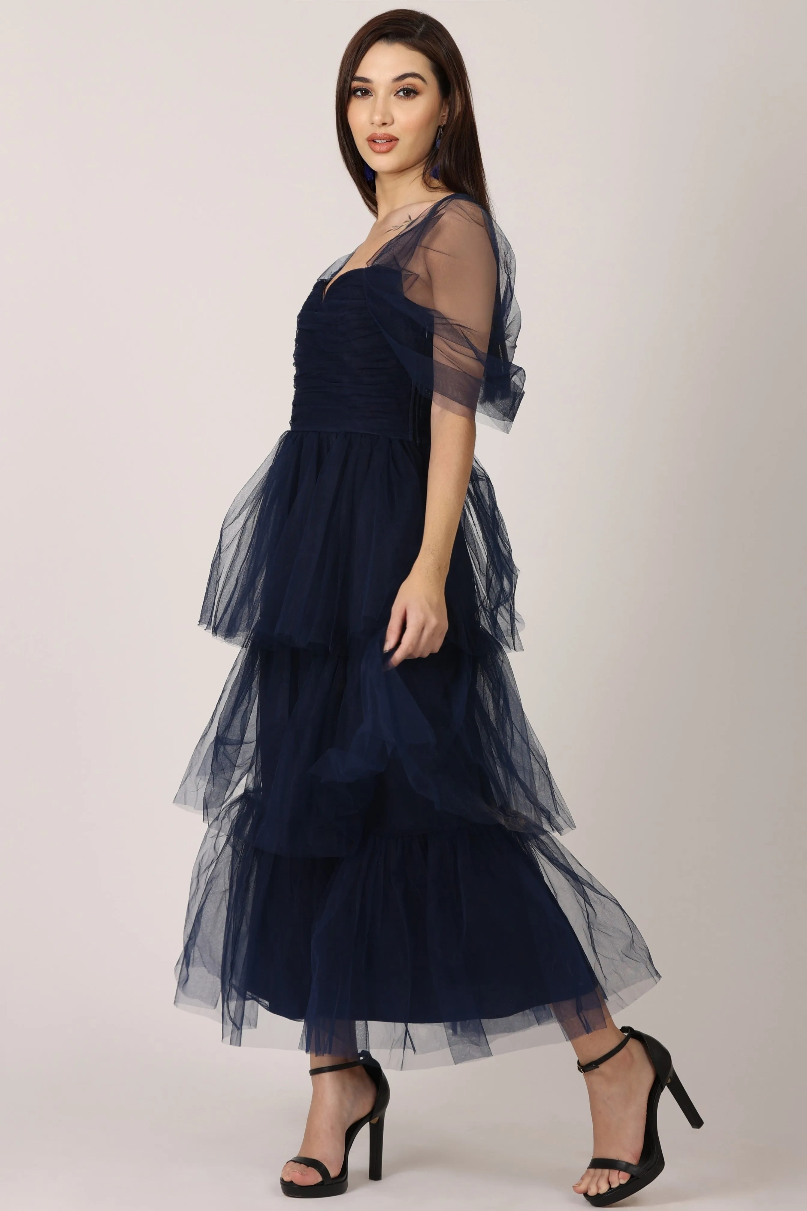 Sydney Tulle Midi Dress in Navy sold by Lace & Beads