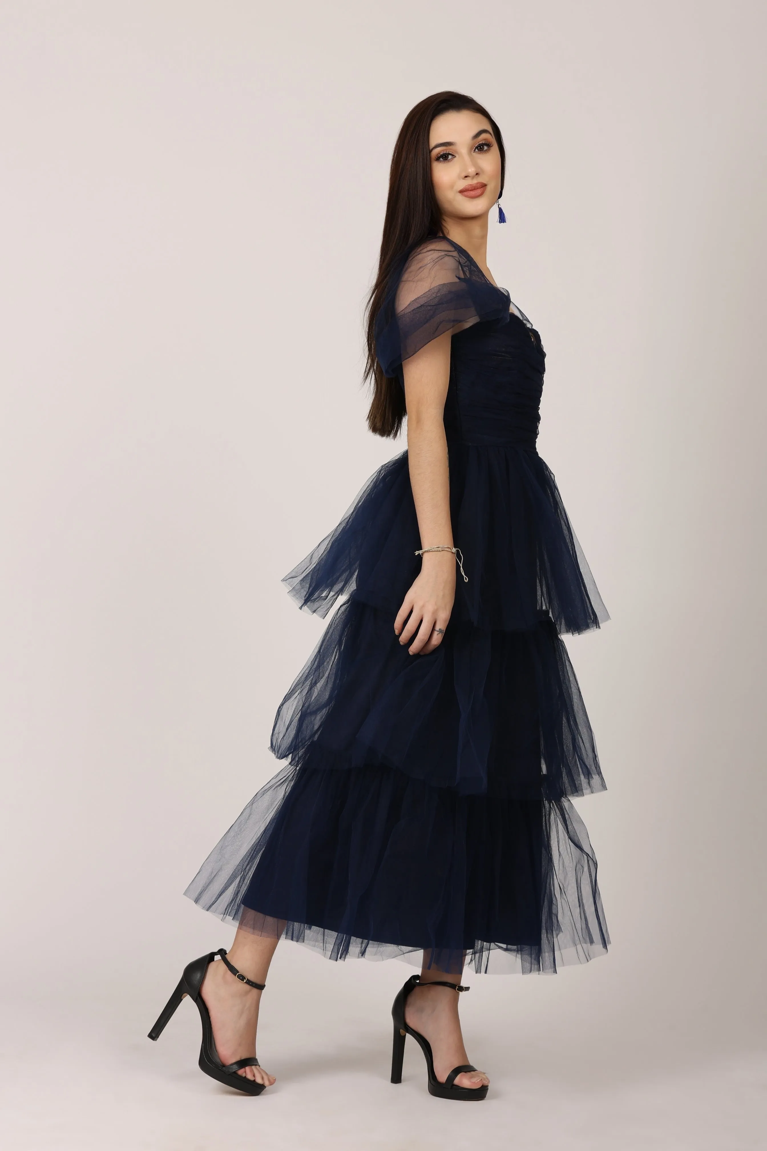 Sydney Tulle Midi Dress in Navy sold by Lace & Beads product image thumbnail 3