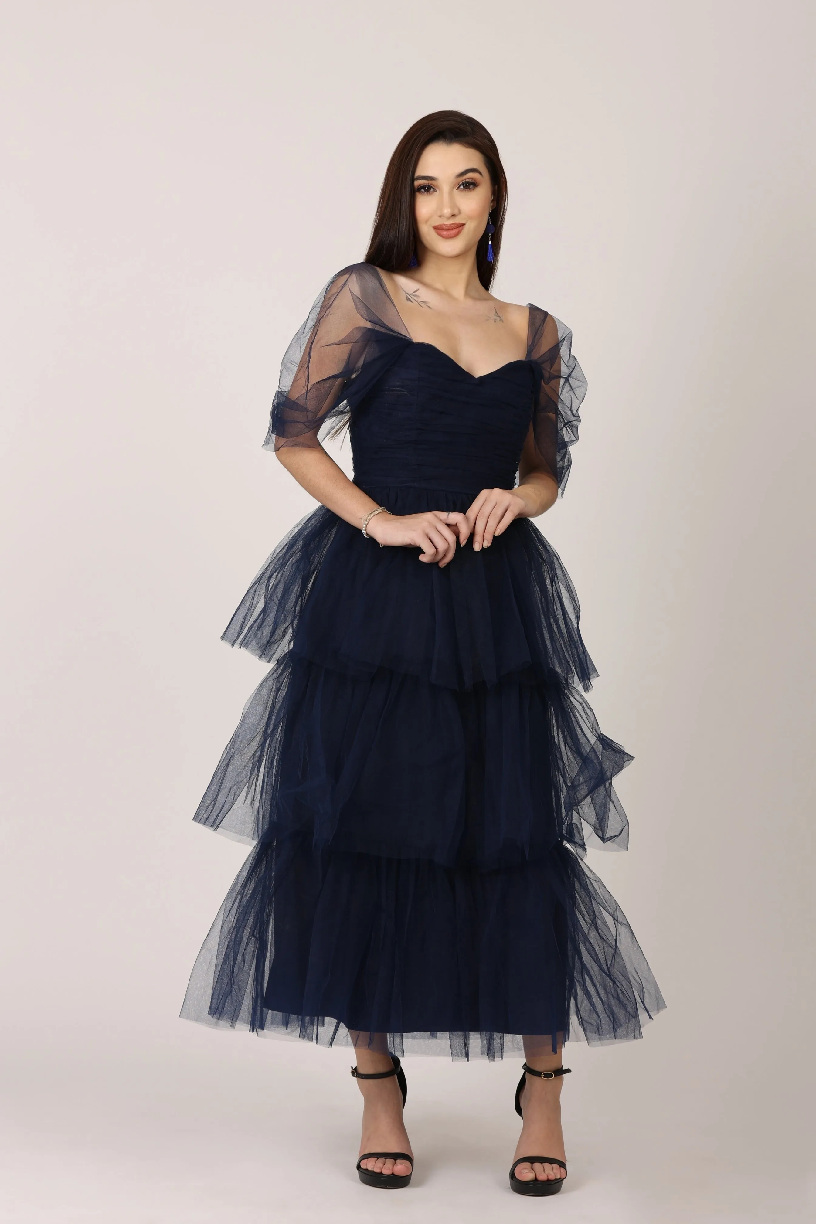 Sydney Tulle Midi Dress in Navy sold by Lace & Beads product image thumbnail 4