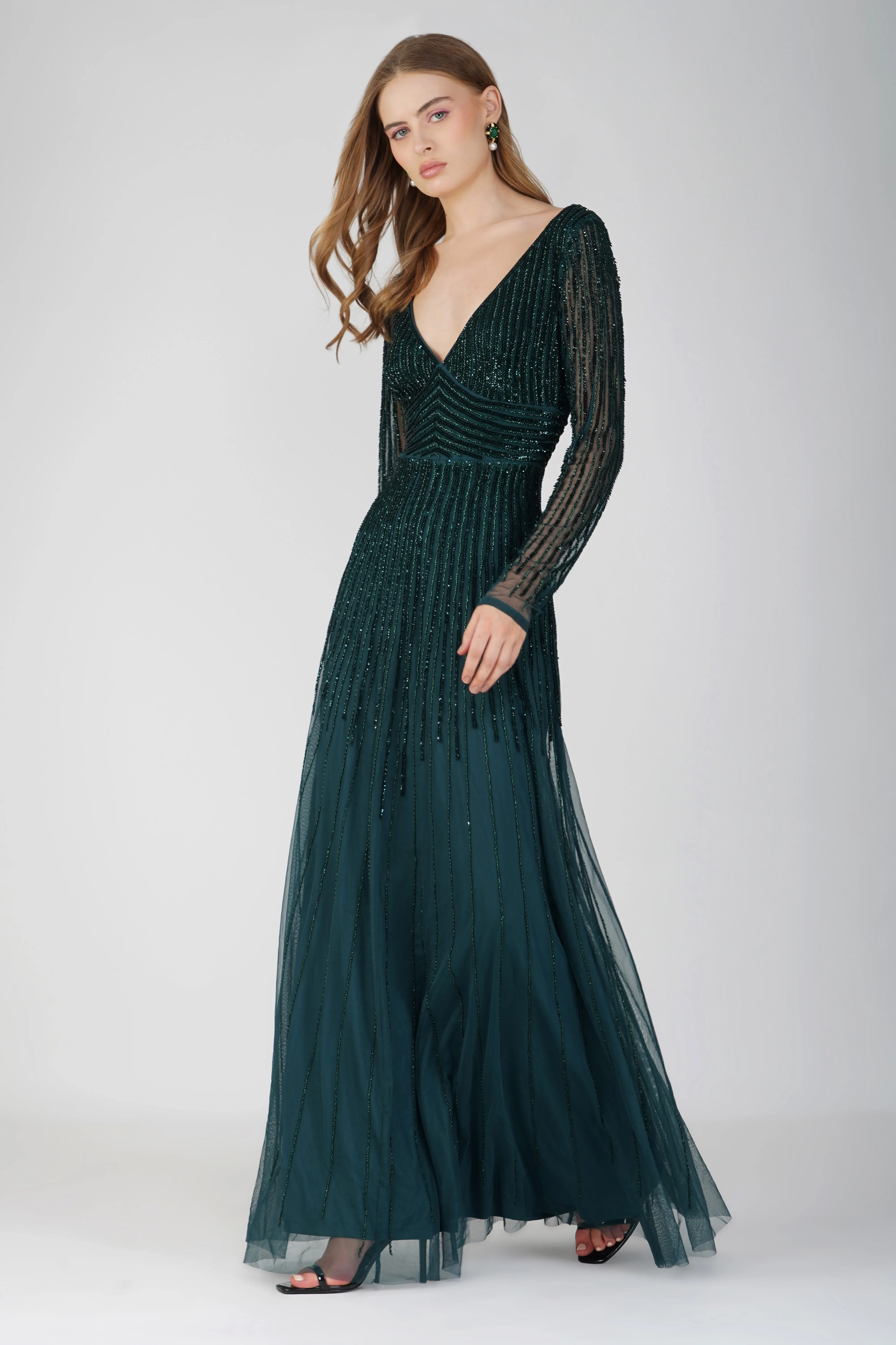 Laura Embellished Maxi Dress in Emerald Green sold by Lace & Beads