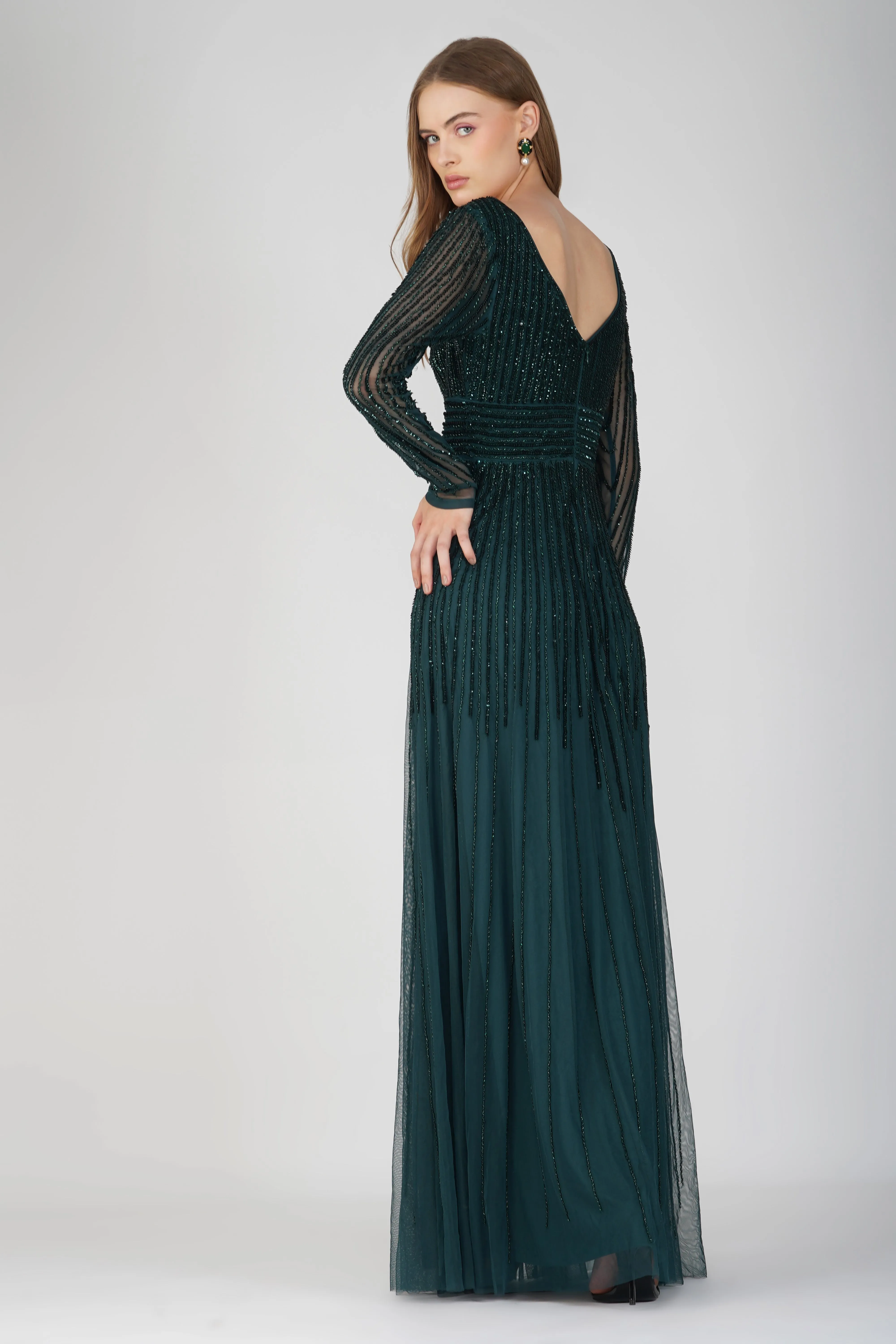 Laura Embellished Maxi Dress in Emerald Green sold by Lace & Beads product image thumbnail 3