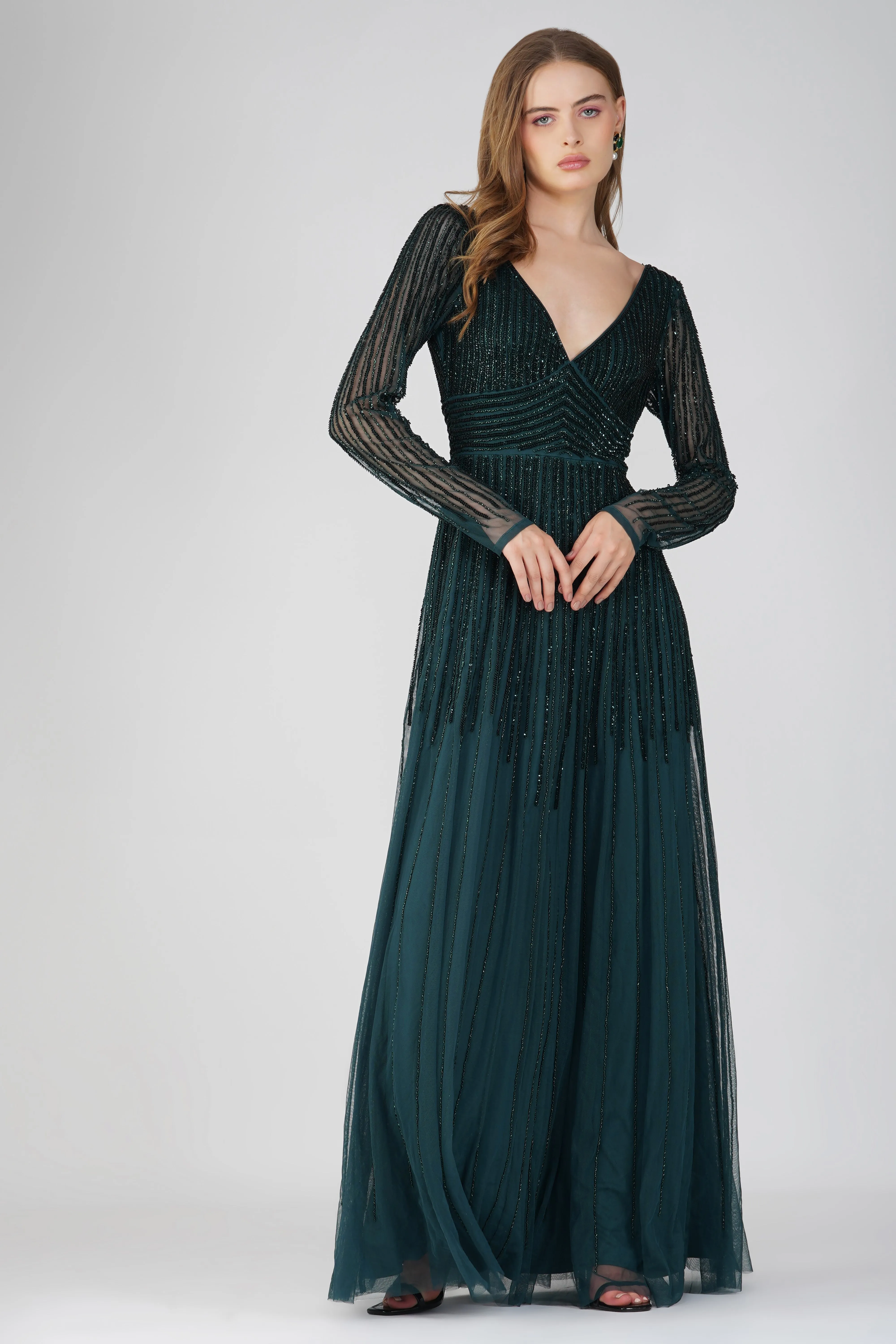 Laura Embellished Maxi Dress in Emerald Green sold by Lace & Beads product image thumbnail 2