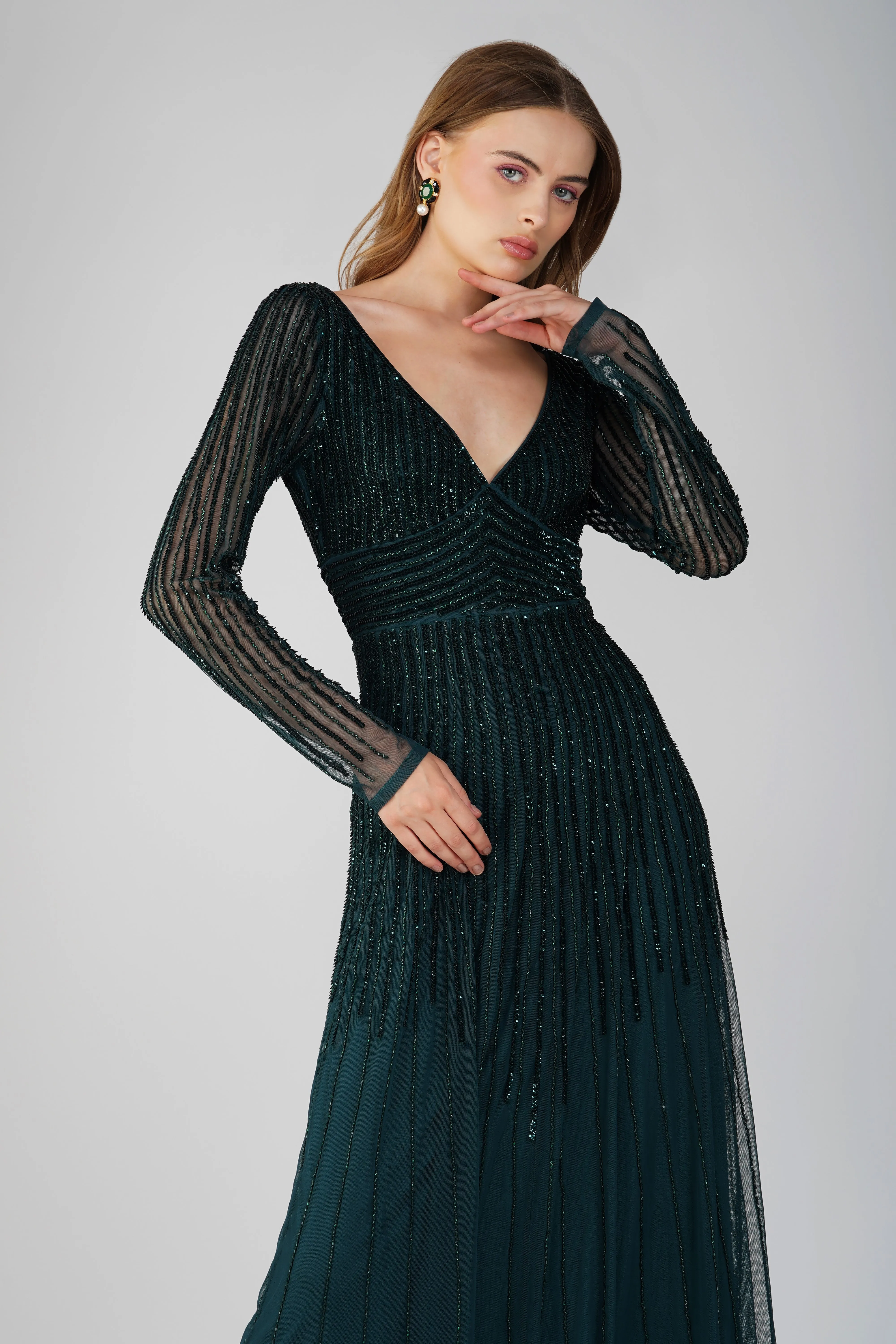 Laura Embellished Maxi Dress in Emerald Green sold by Lace & Beads product image thumbnail 4