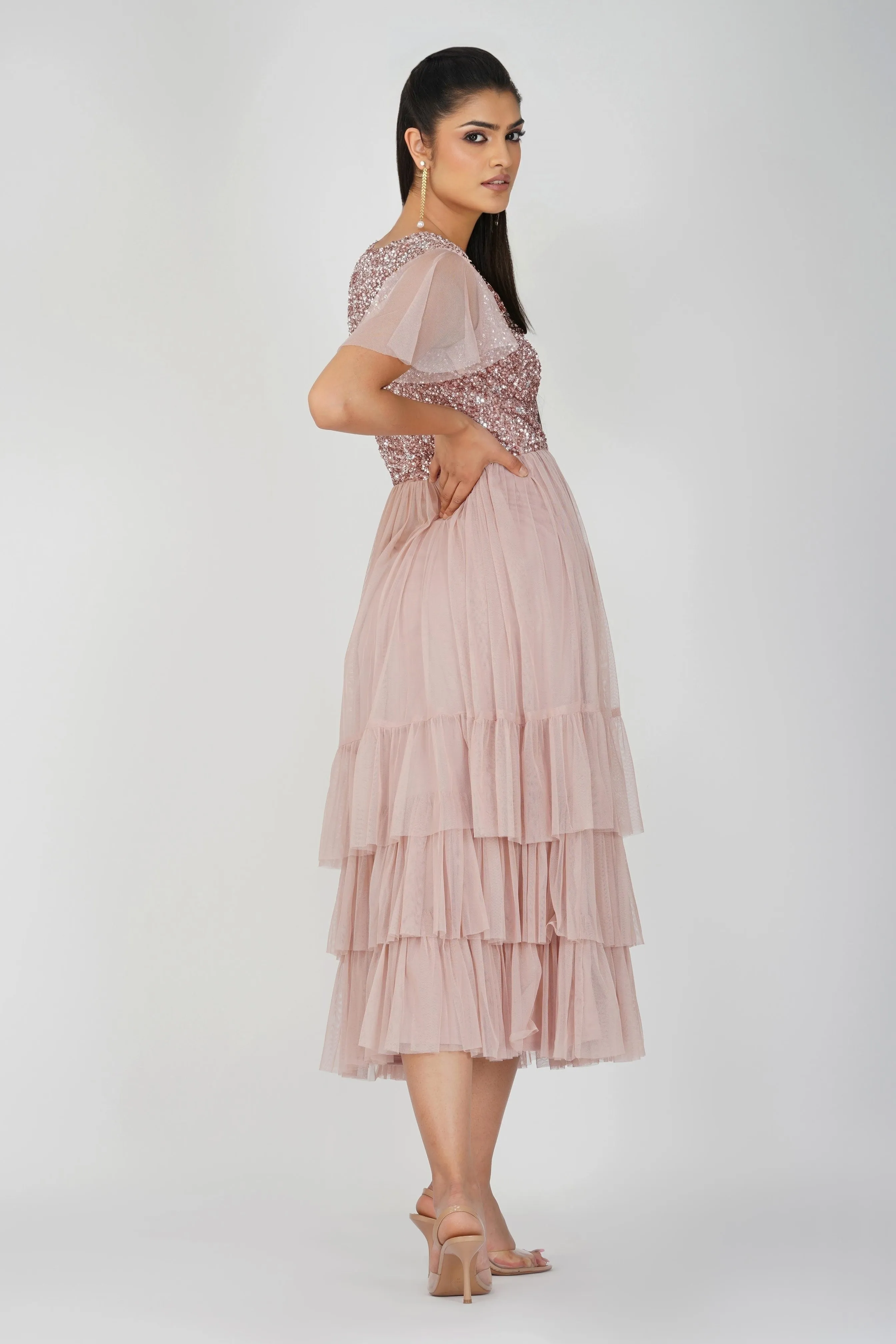 Maddie Embellished Midi in Dusty Pink sold by Lace & Beads product image thumbnail 2