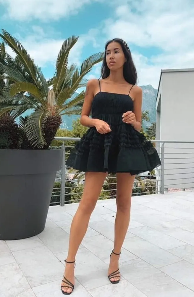 Bethan Structured Tulle Mini Dress in Black sold by Lace & Beads product image thumbnail 5