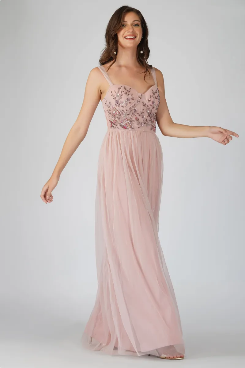 Riva Embellished Corset Maxi Dress in Pink | Parallel