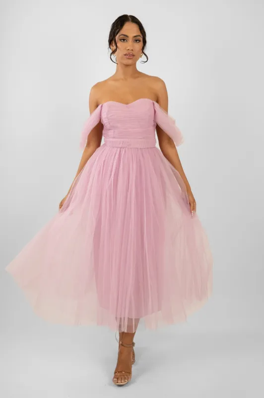 Melbourne Tulle Midi Dress in Pink sold by Lace & Beads