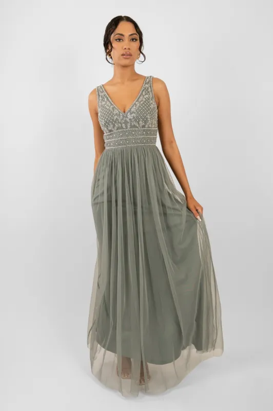 Kreshma Teal Embellished Maxi Dress sold by Lace & Beads