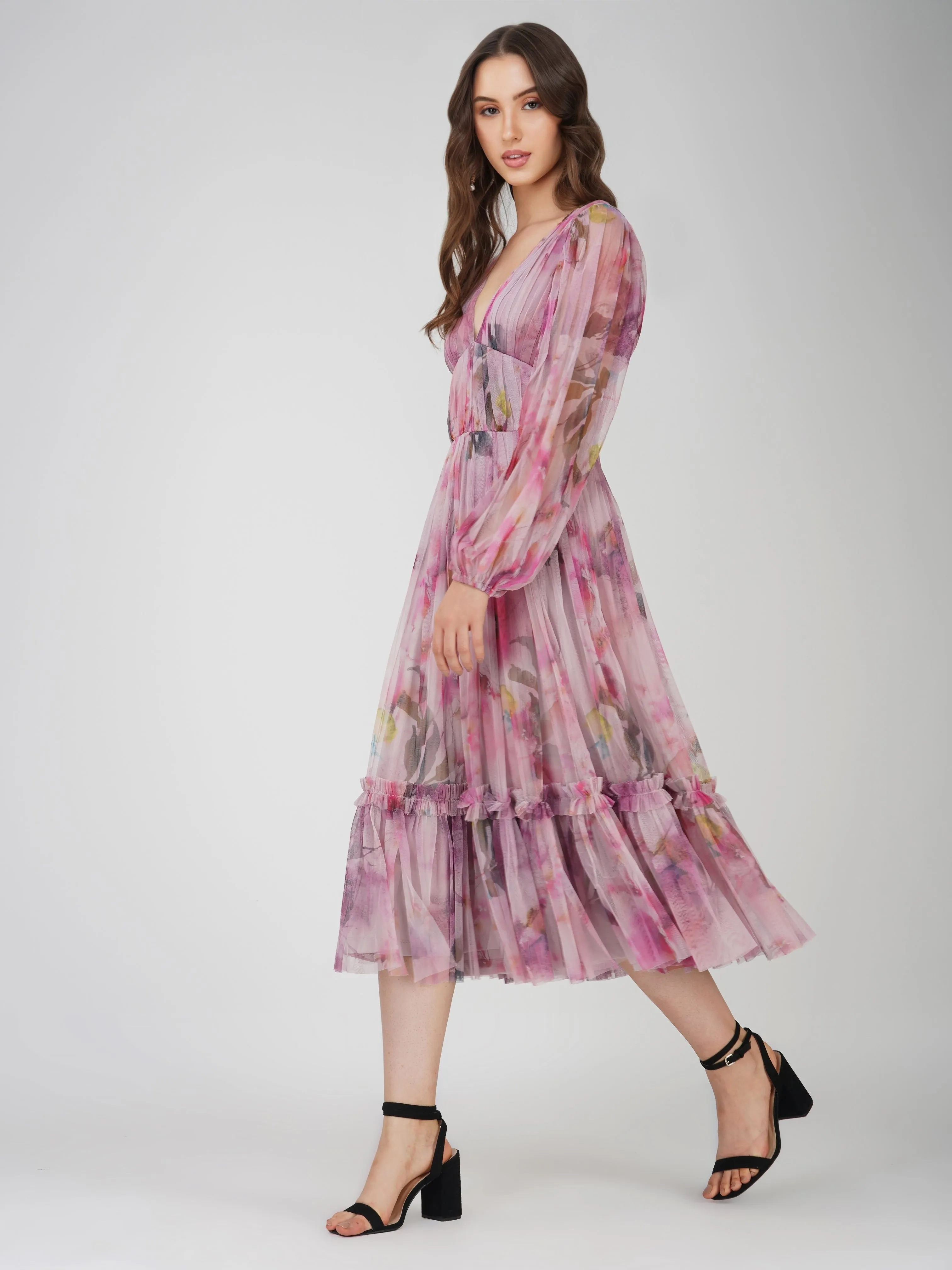 Rachel Purple Printed Midi Dress sold by Lace & Beads product image thumbnail 4