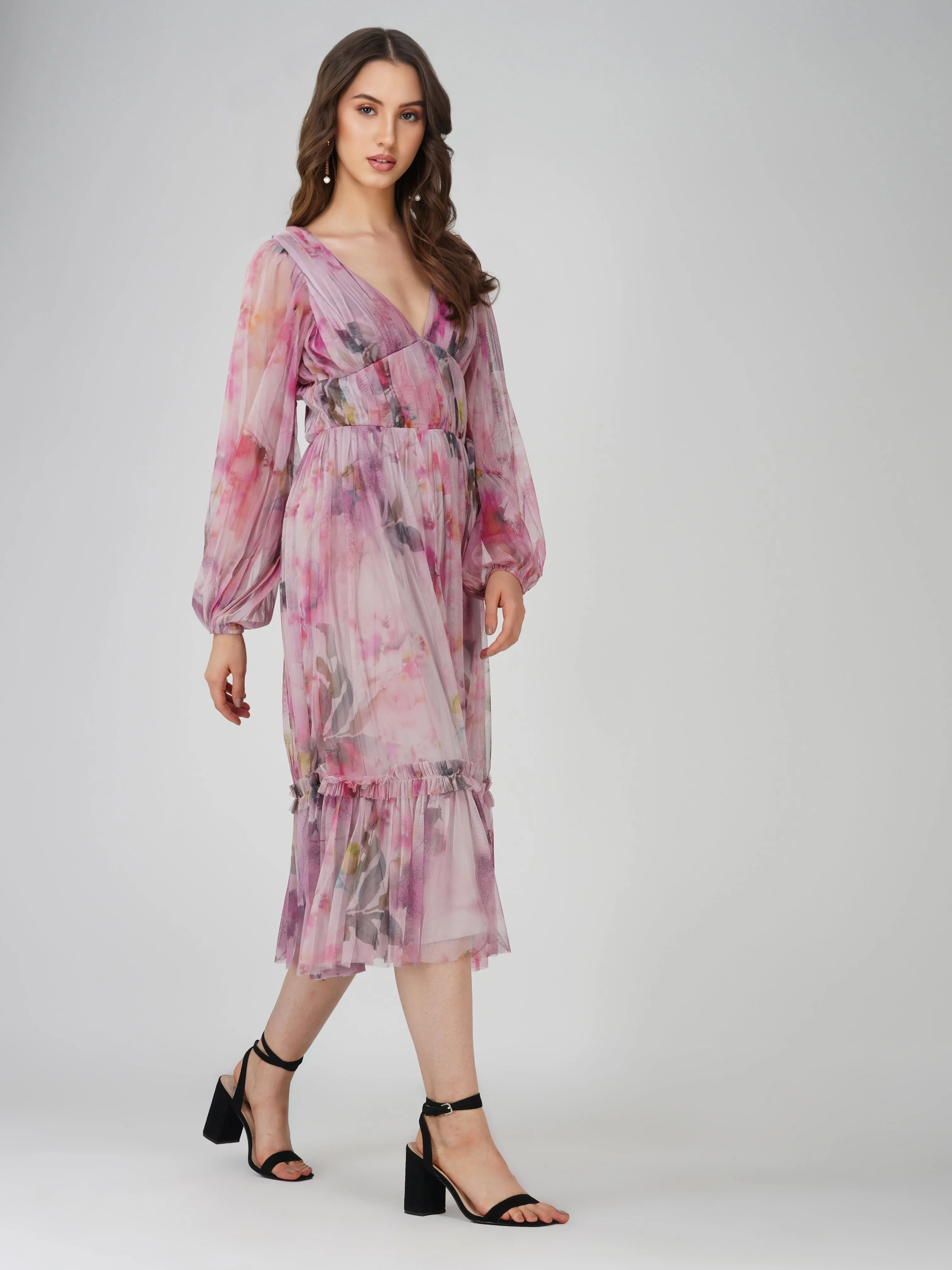 Rachel Purple Printed Midi Dress sold by Lace & Beads product image thumbnail 5